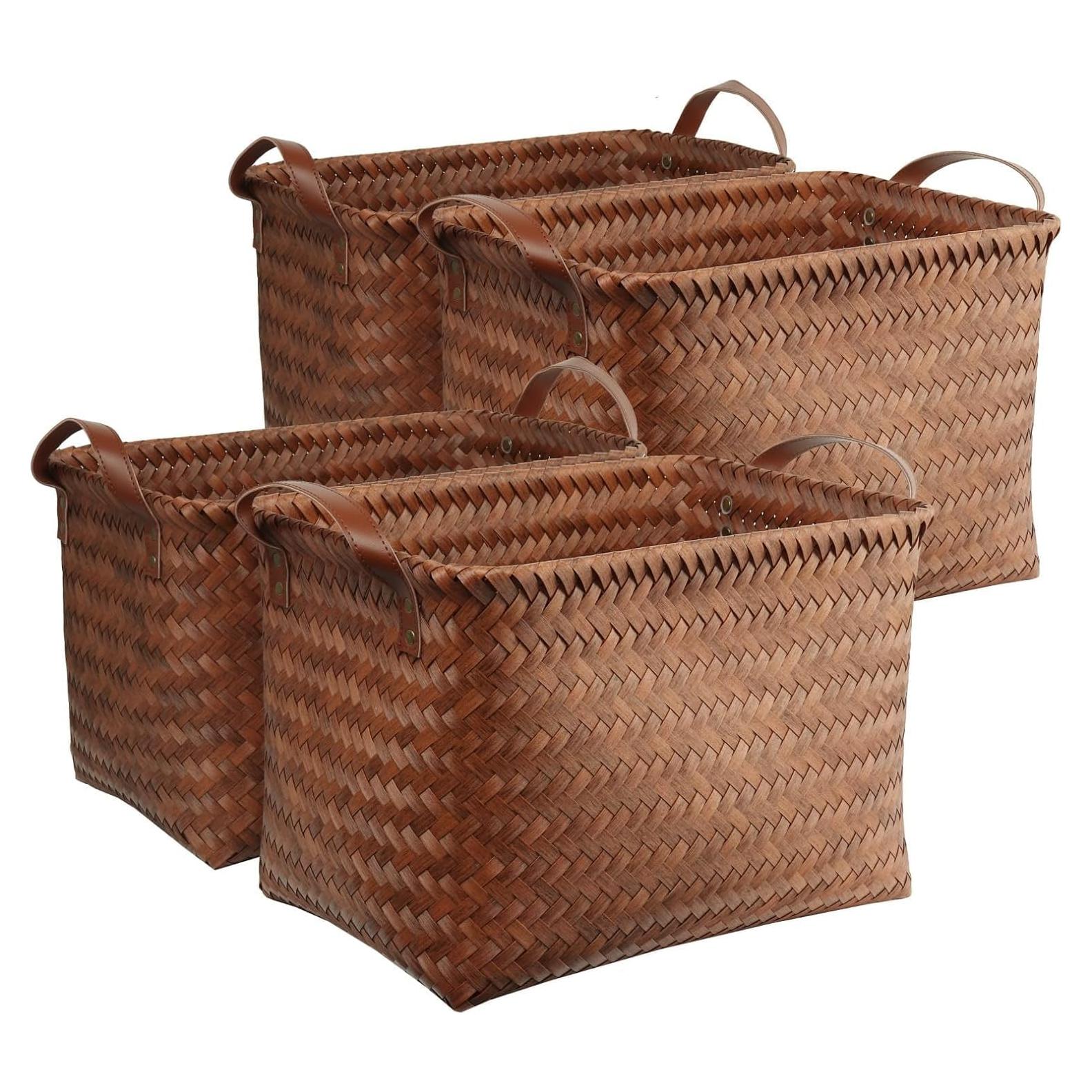 Cesta de Ropa Tejida a Mano BROWNLILY 4 Piezas Marrón