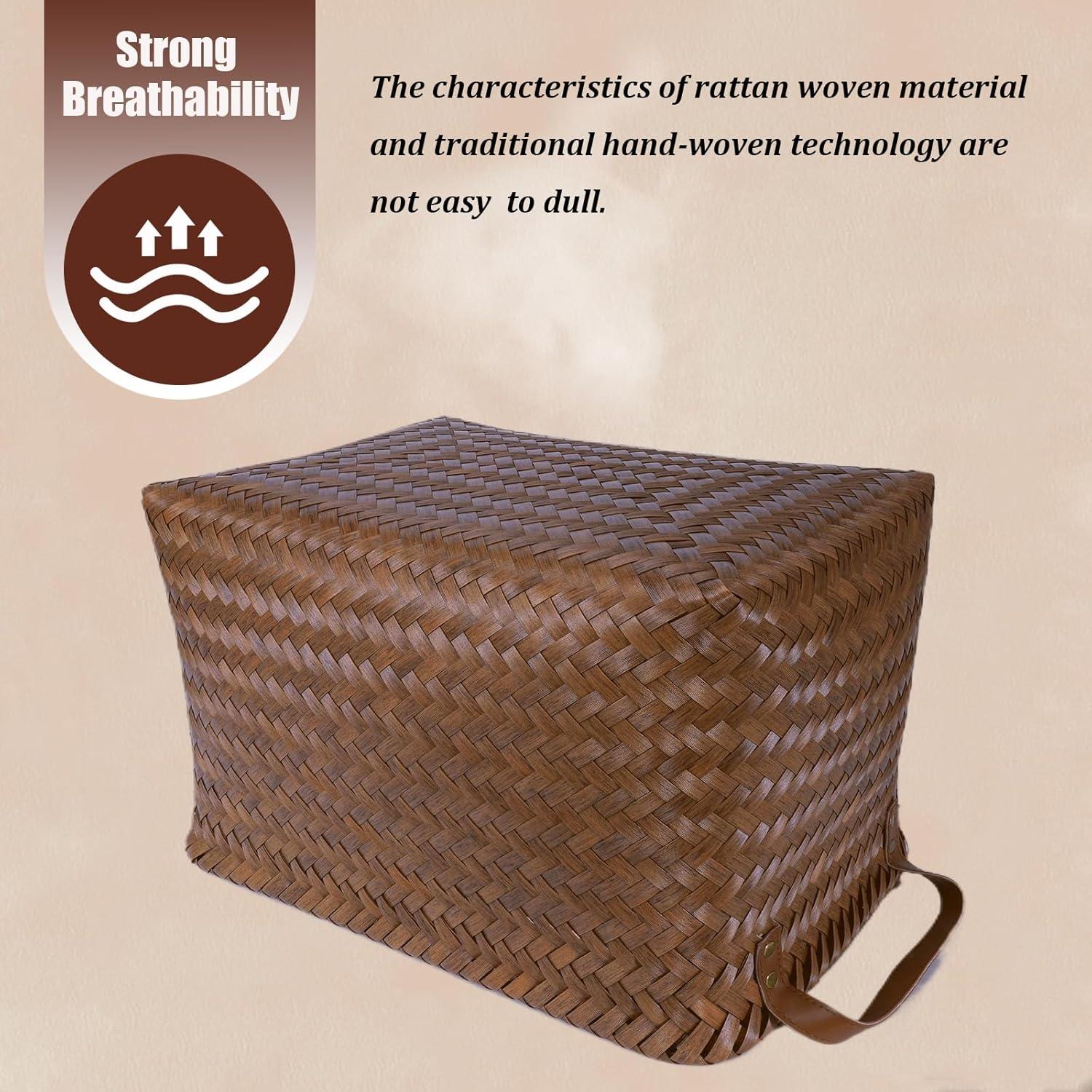 Cesta de Ropa Tejida a Mano BROWNLILY 4 Piezas Marrón