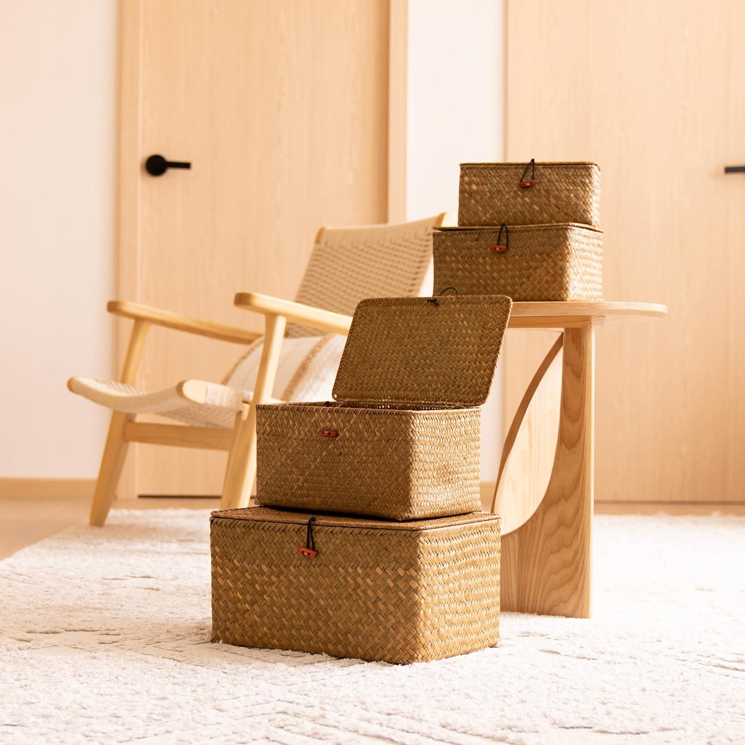 Cestas de Almacenamiento YANGQIHOME 4 Piezas Mimbre Natural