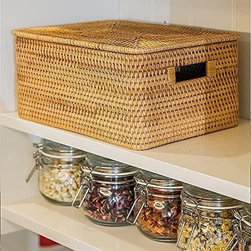 Cesta de Ratan con Tapa FIYAMMY 38.9x29x24.1 cm Apilable