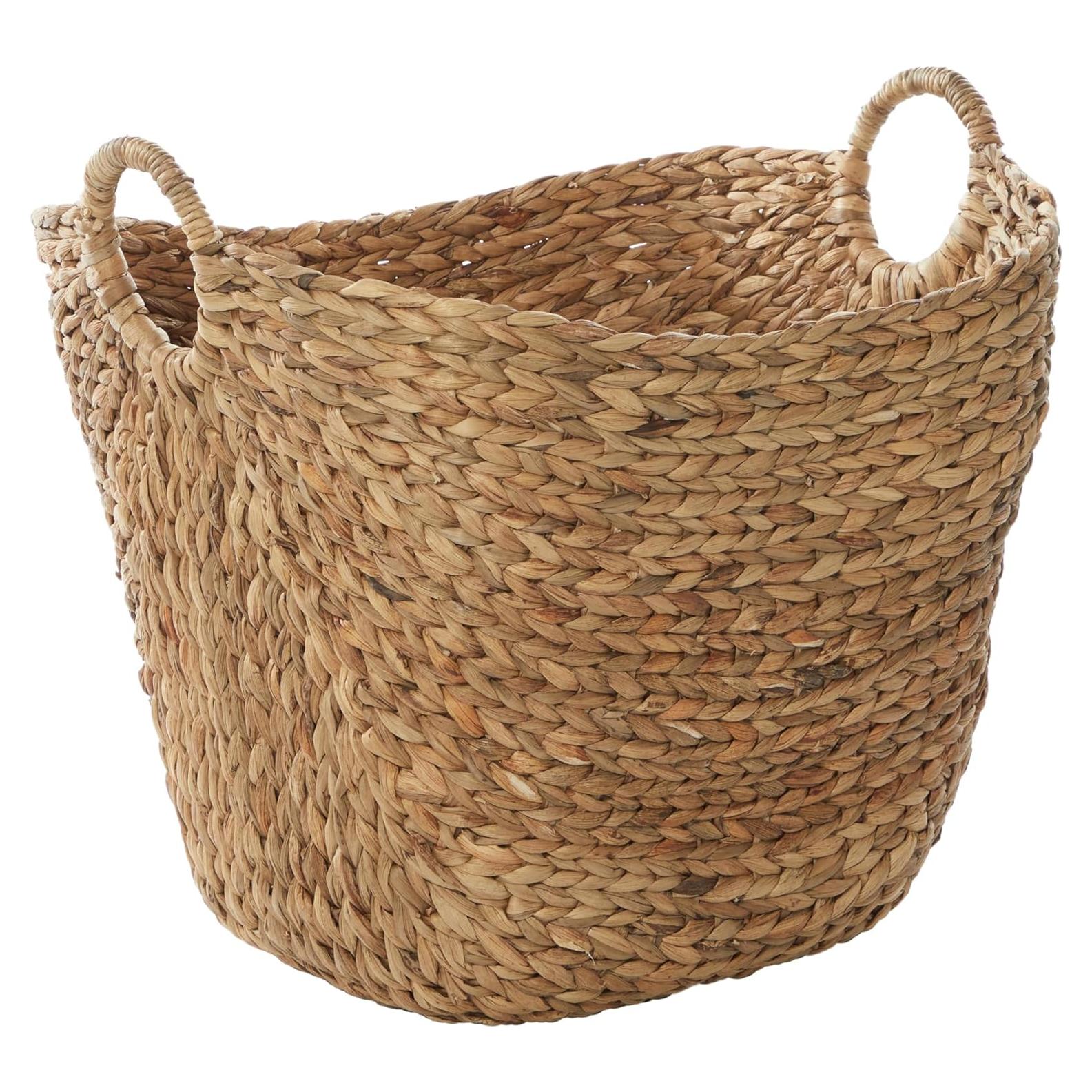Deco 79 Seagrass Handmade Decorative and Functional Storage Basket Large Woven Basket Organizer with Ring Handles, Basket for Storage 20" x 18" x 19", Brown