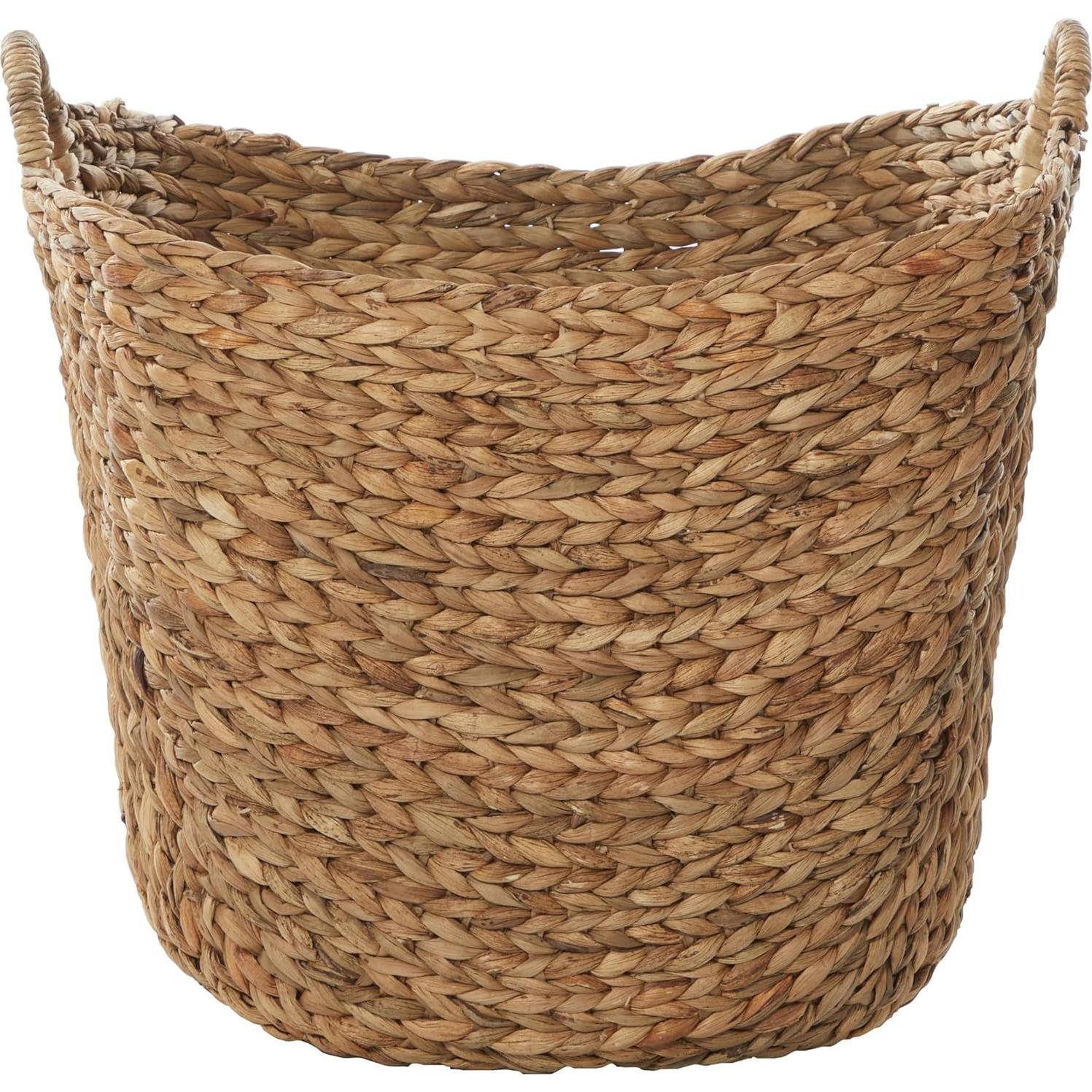 Deco 79 Seagrass Handmade Decorative and Functional Storage Basket Large Woven Basket Organizer with Ring Handles, Basket for Storage 20" x 18" x 19", Brown
