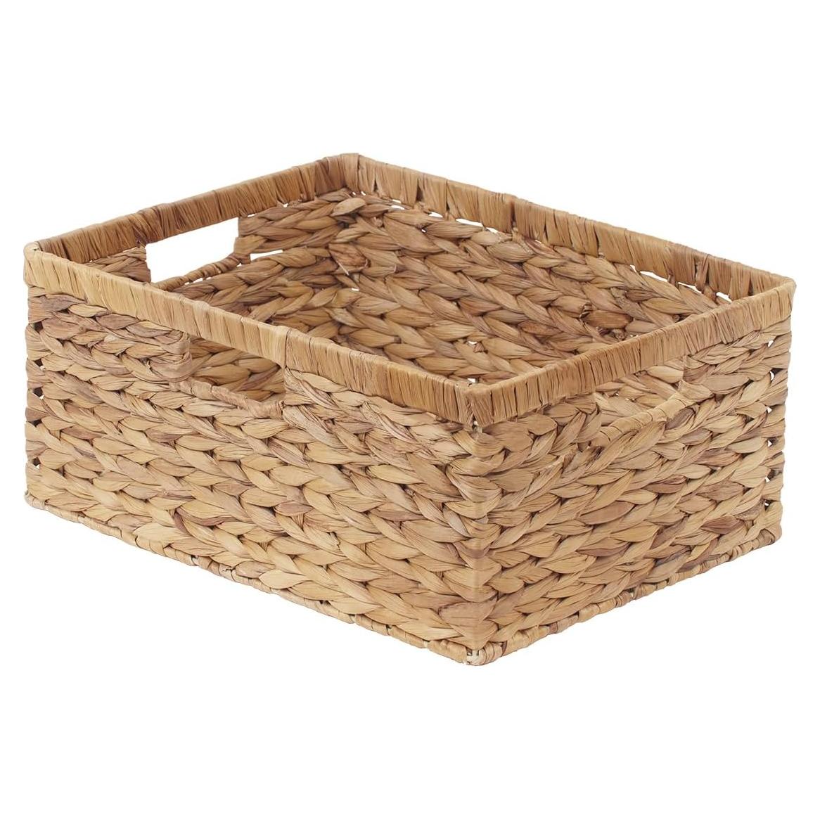 StorageWorks Extra Large Wicker Baskets for Organizing, Water Hyacinth Storage Basket with Built-in Handles, 1 Pack