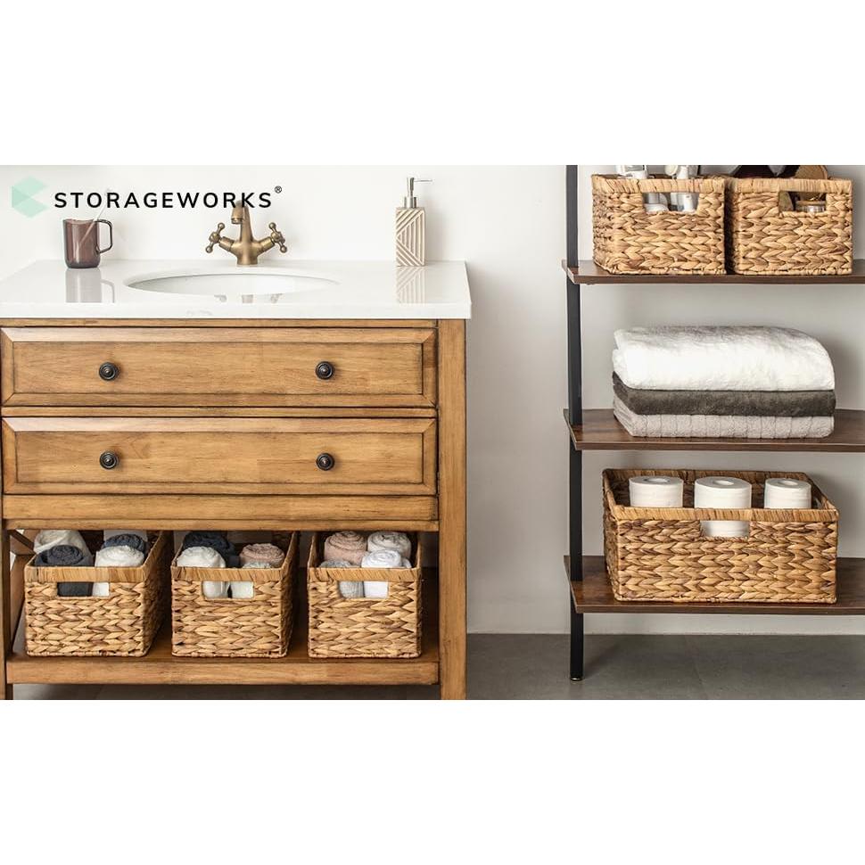 StorageWorks Extra Large Wicker Baskets for Organizing, Water Hyacinth Storage Basket with Built-in Handles, 1 Pack