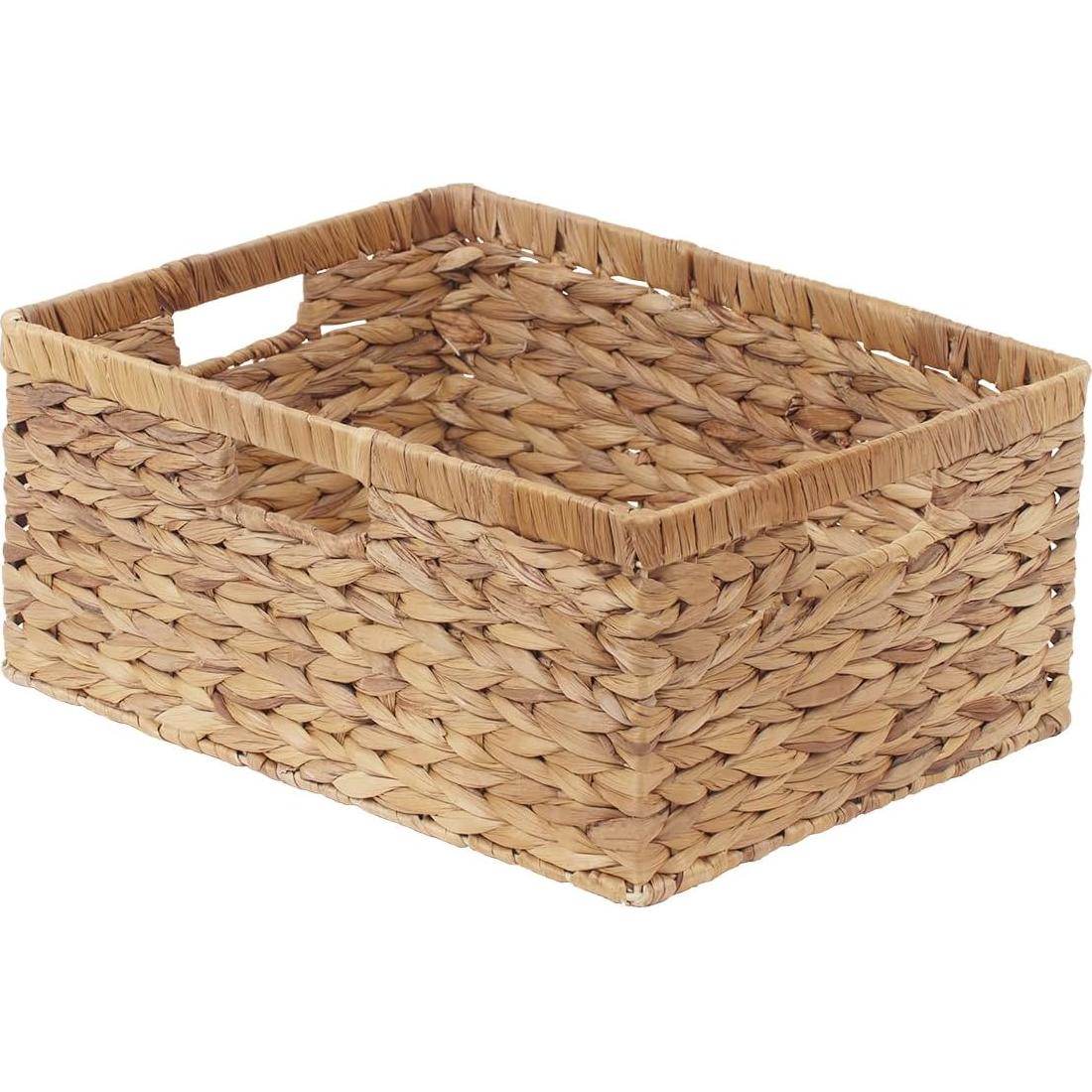 StorageWorks Extra Large Wicker Baskets for Organizing, Water Hyacinth Storage Basket with Built-in Handles, 1 Pack