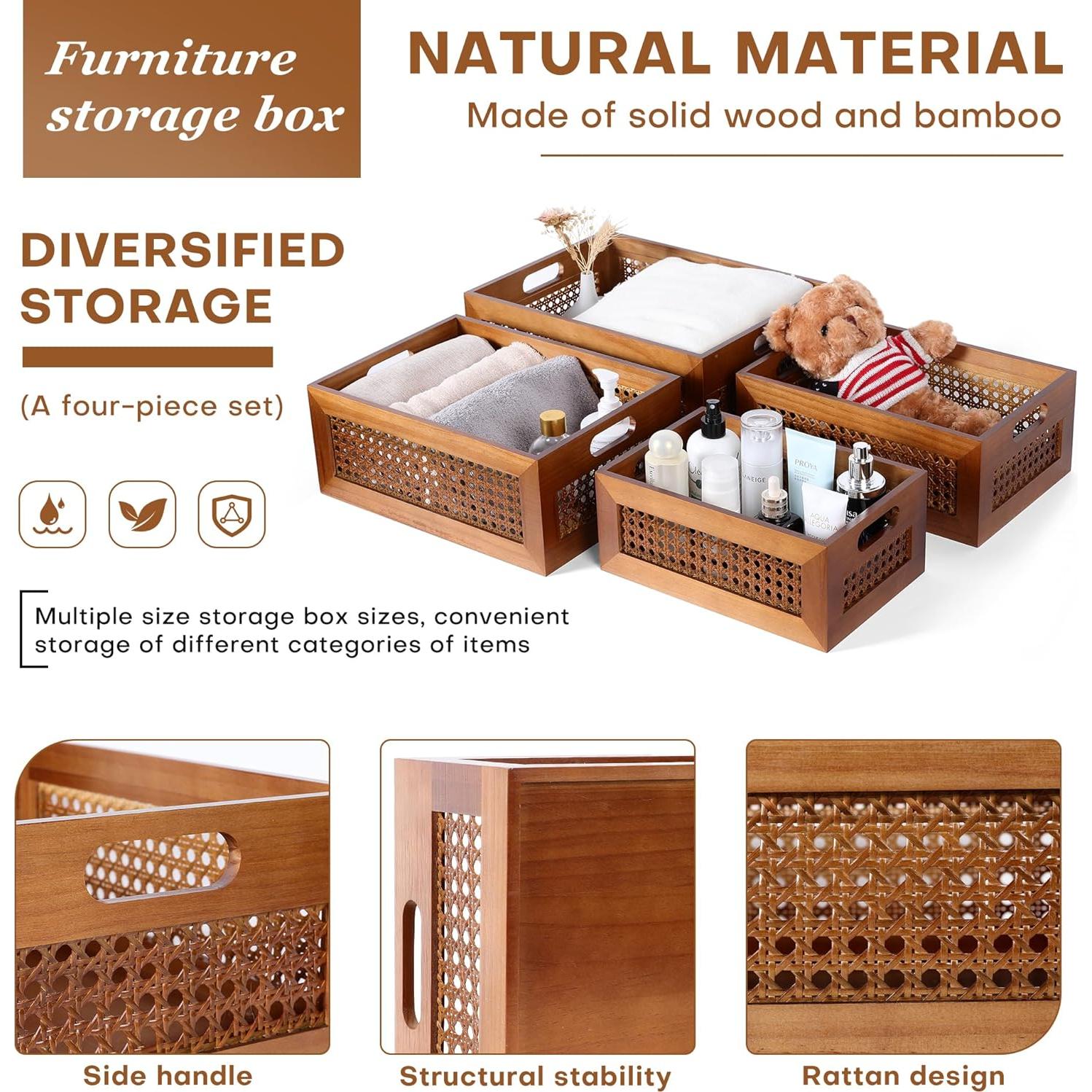 Juego de 4 Cestas de Almacenamiento de Madera LaMorée