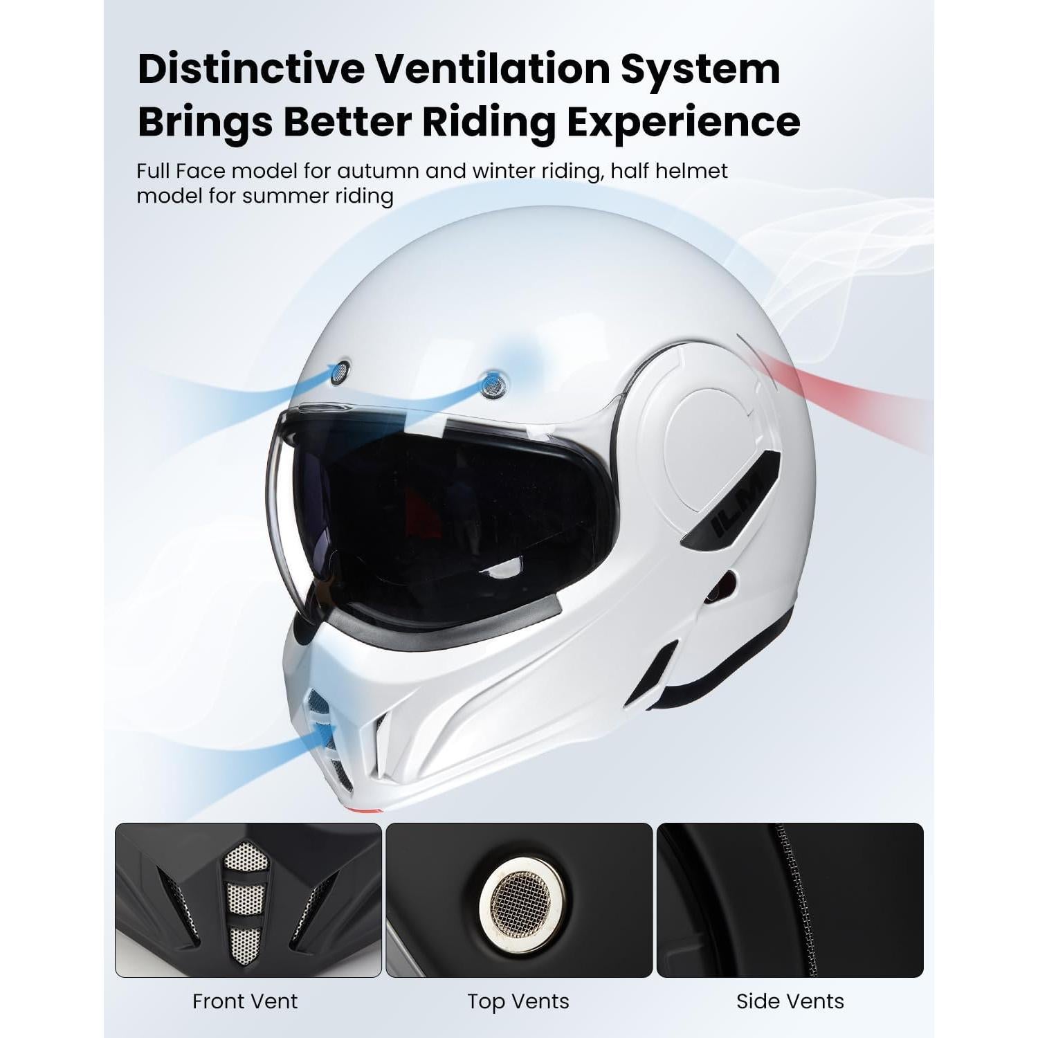 Casco Modular ILM B707 Vintage Blanco Doble Visera