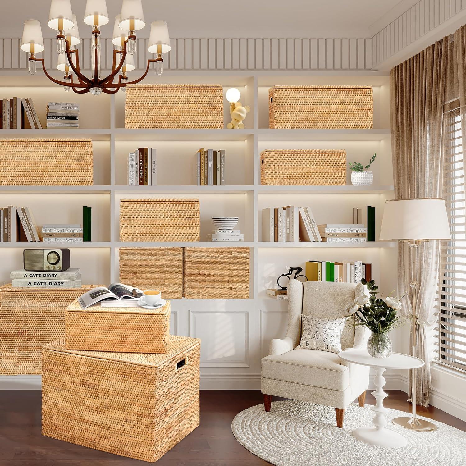 Cesta de Ratan con Tapa Peslran 41.9x32x17.8 cm Decorativa