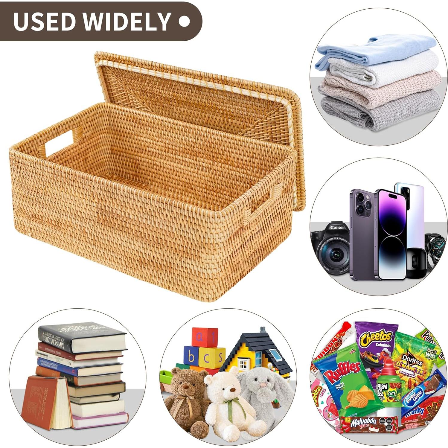 Cesta de Ratan con Tapa Peslran 41.9x32x17.8 cm Decorativa