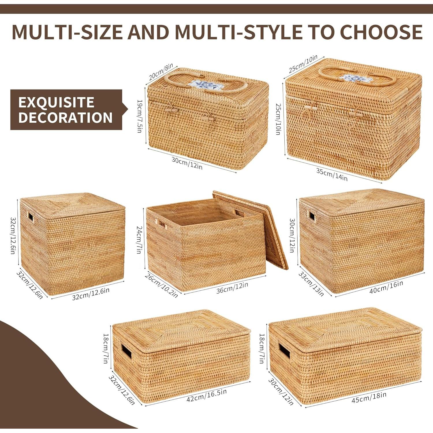 Cesta de Ratan con Tapa Peslran 41.9x32x17.8 cm Decorativa