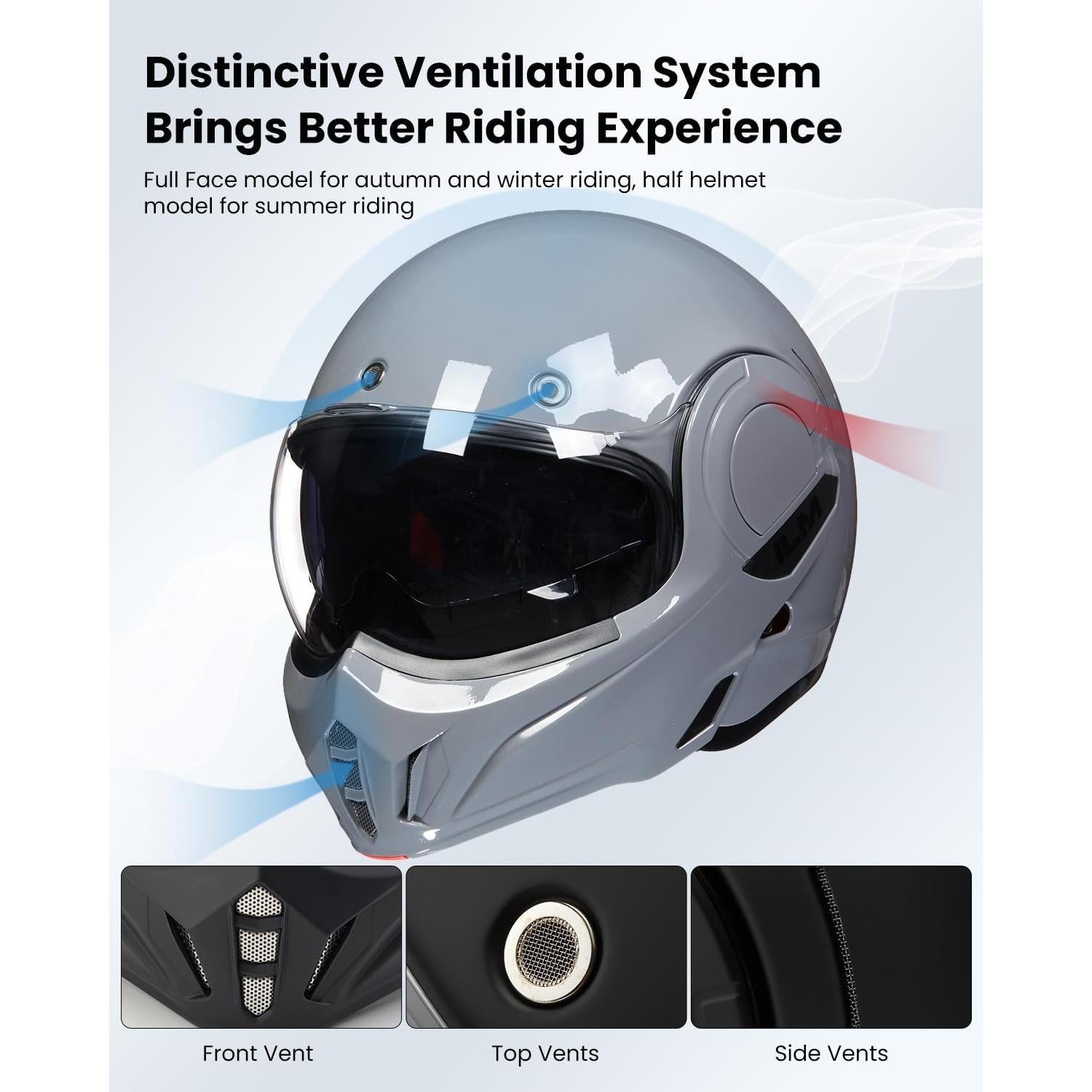 Casco Modular ILM B707 Vintage Gris Mediano para Motocicleta