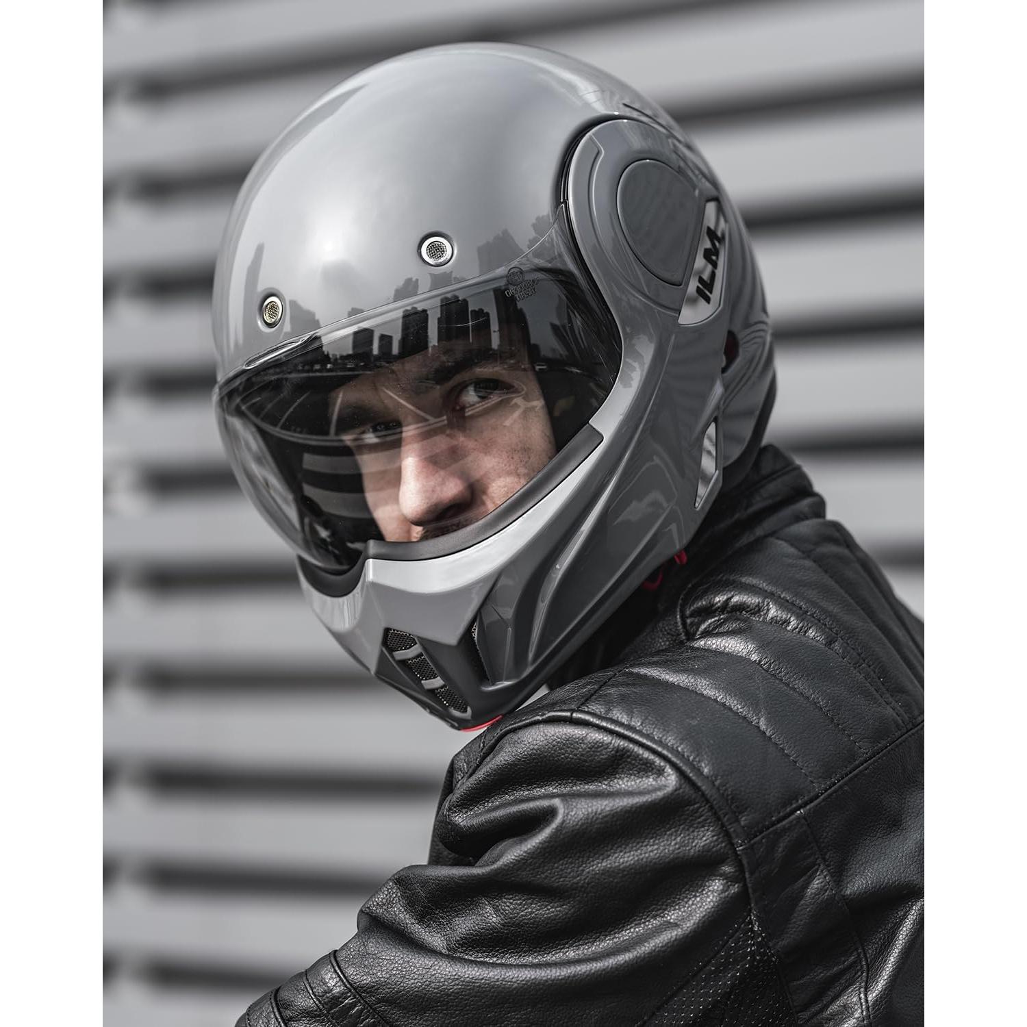 Casco Modular ILM B707 Vintage Gris Mediano para Motocicleta