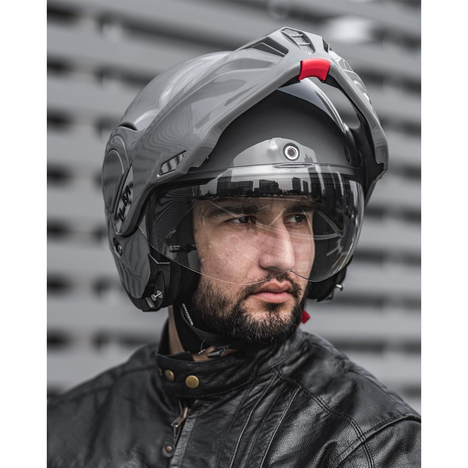 Casco Modular ILM B707 Vintage Gris Mediano para Motocicleta