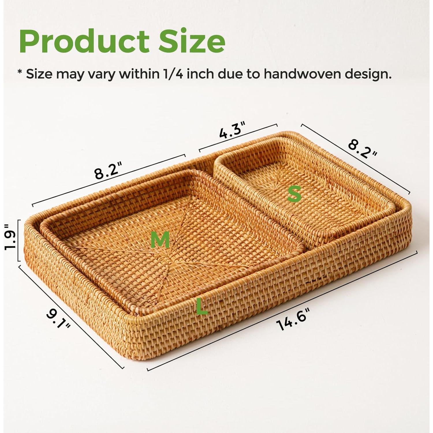 Juego de 3 Bandejas de Ratan S310 - Cestas Rectangulares Naturales