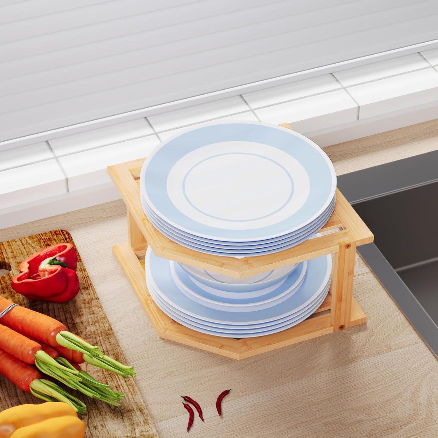 Estante de Esquina VERTORGAN de Bambú 2 Niveles 25.4x25.4 cm