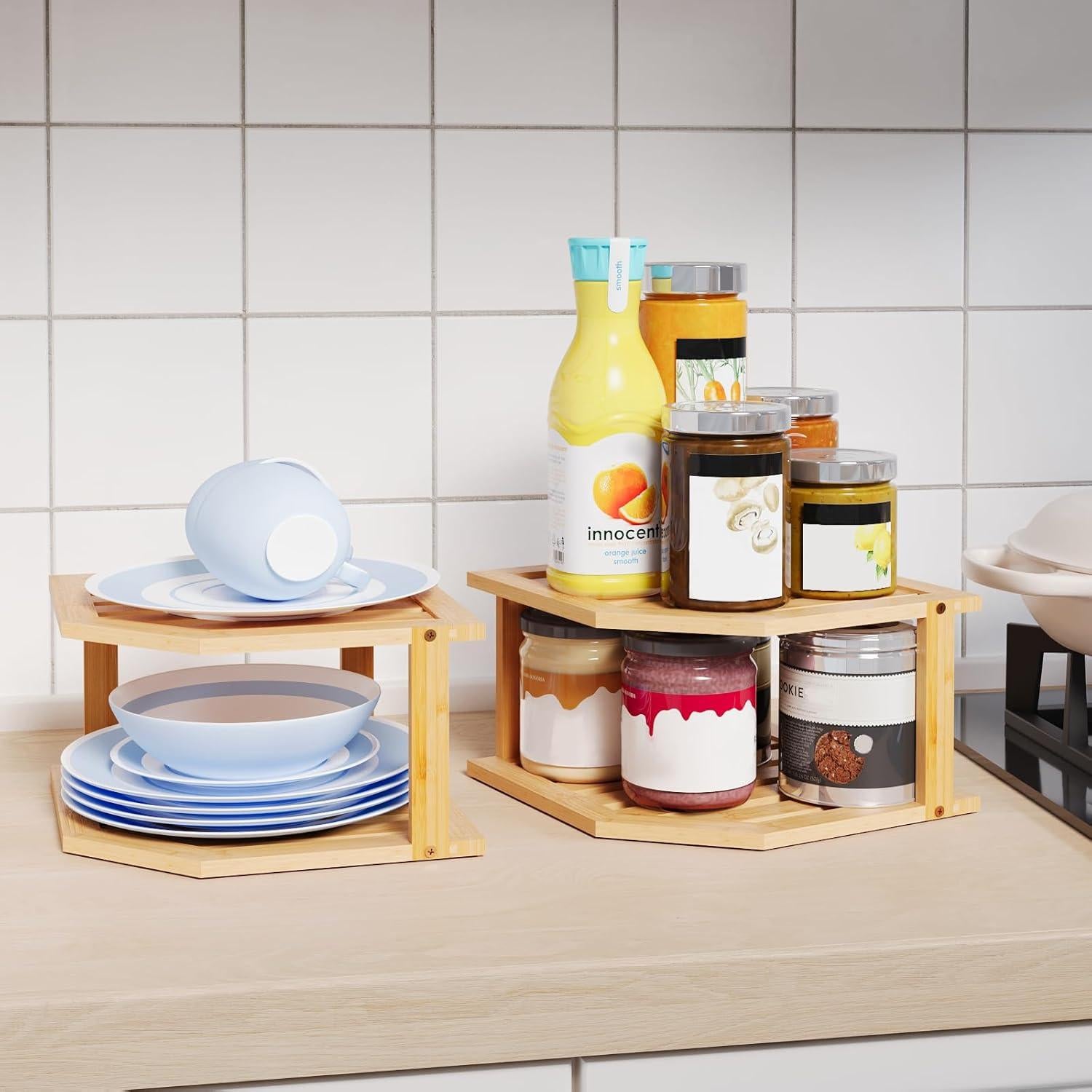 Estante de Esquina VERTORGAN de Bambú 2 Niveles 25.4x25.4 cm