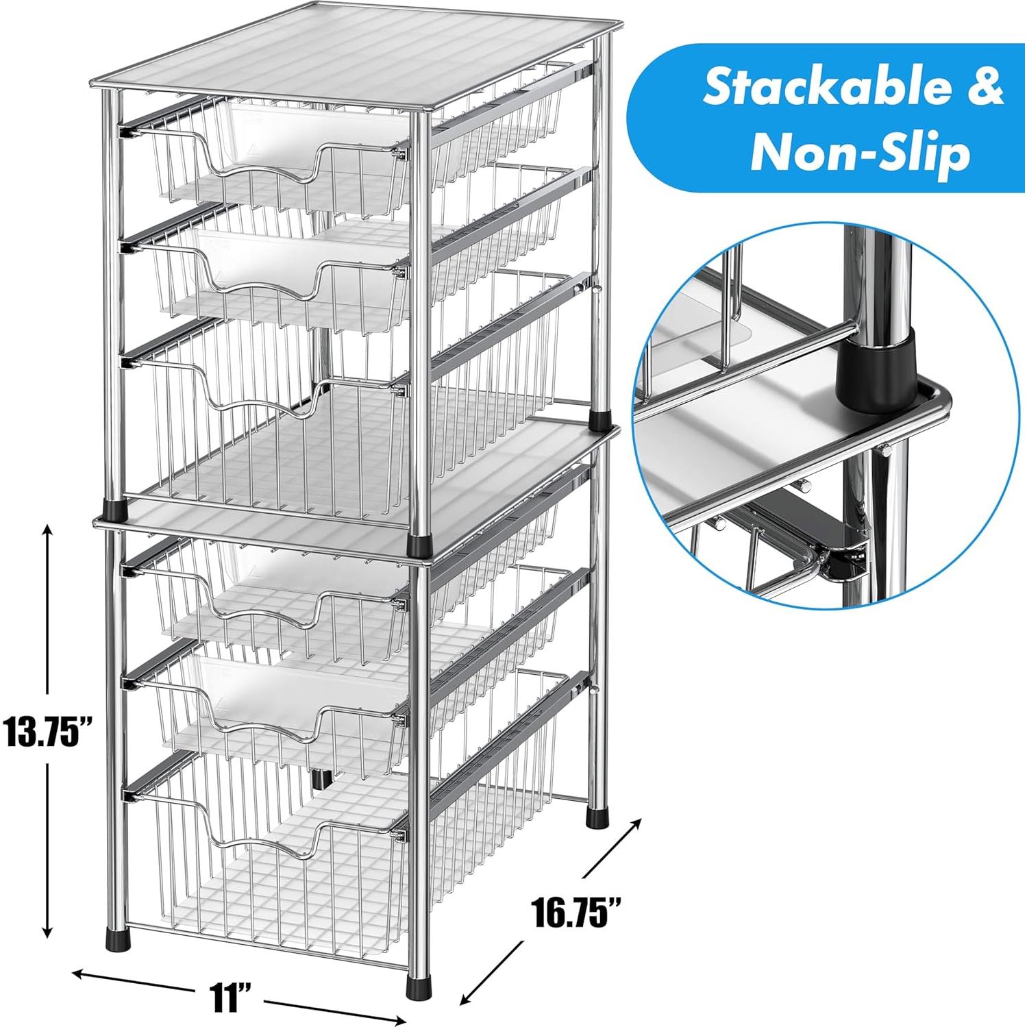 Organizador de Cajones Deslizantes 3 Niveles Simple Houseware Cromo