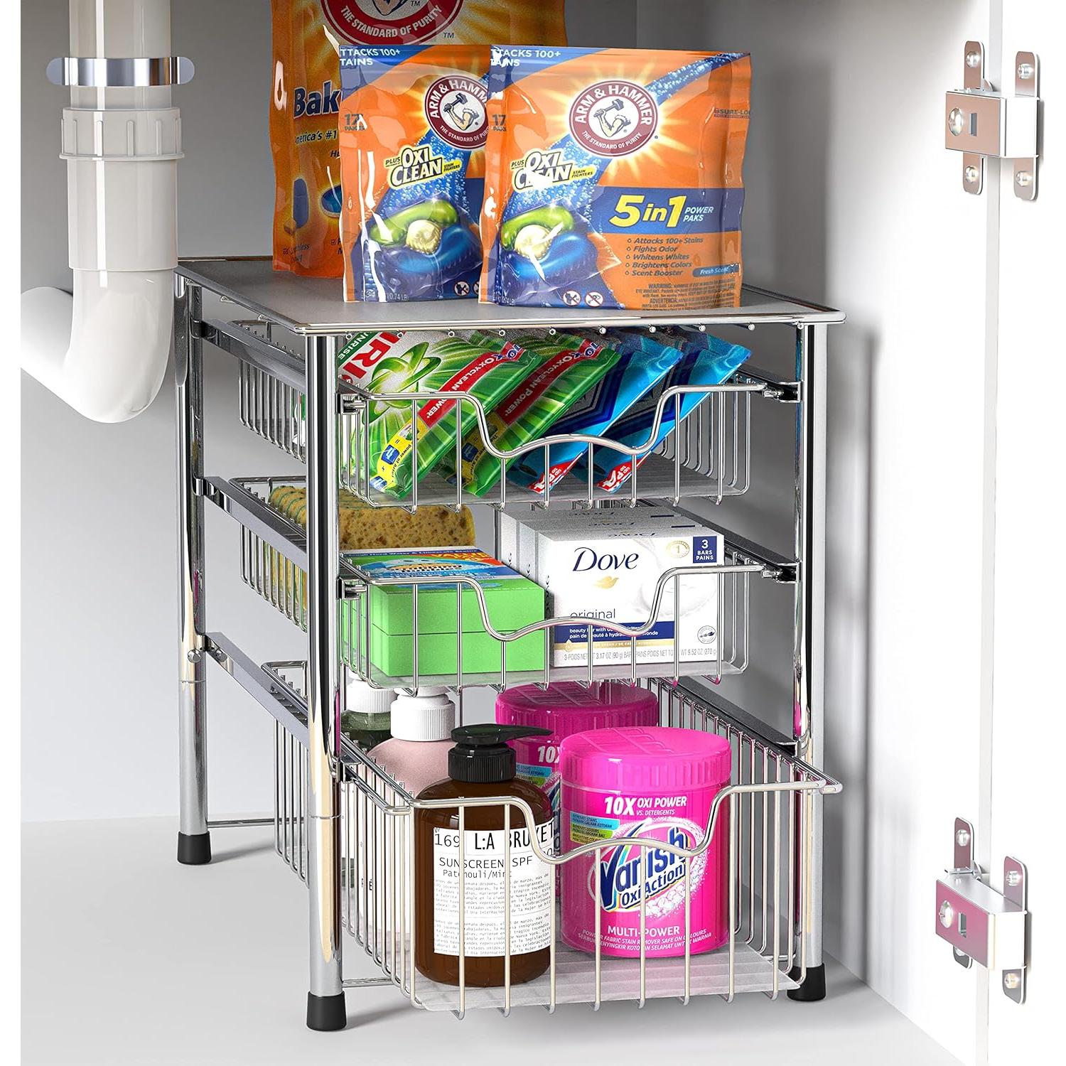 Organizador de Cajones Deslizantes 3 Niveles Simple Houseware Cromo