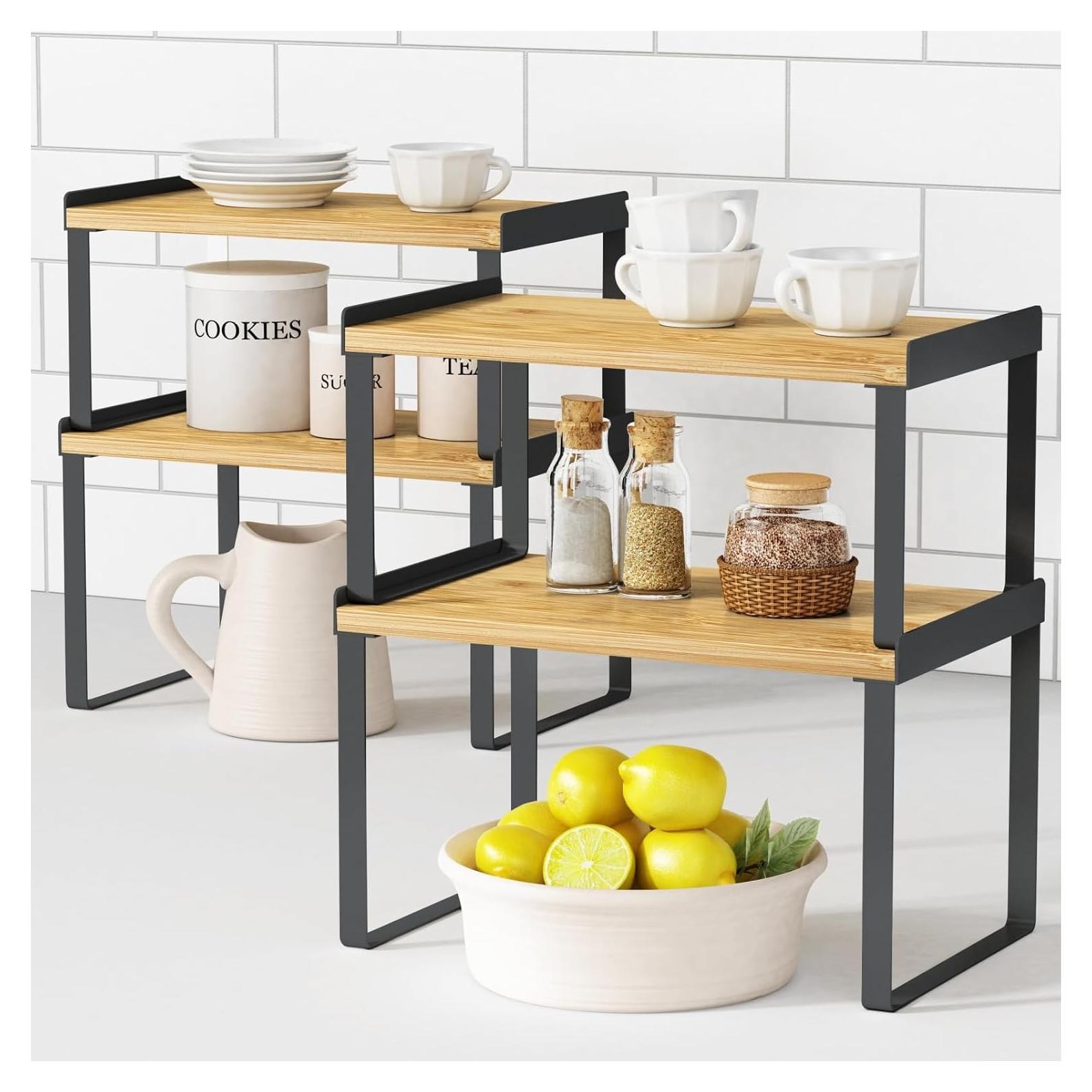 Juego de 4 Estantes Organizadores Goozii para Gabinete - Bambú Negro