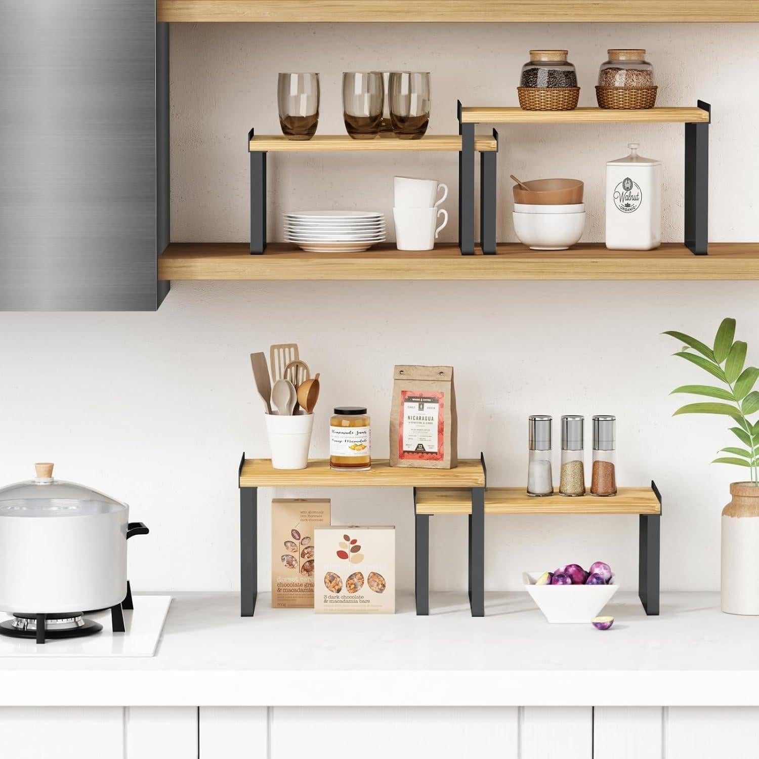 Juego de 4 Estantes Organizadores Goozii para Gabinete - Bambú Negro