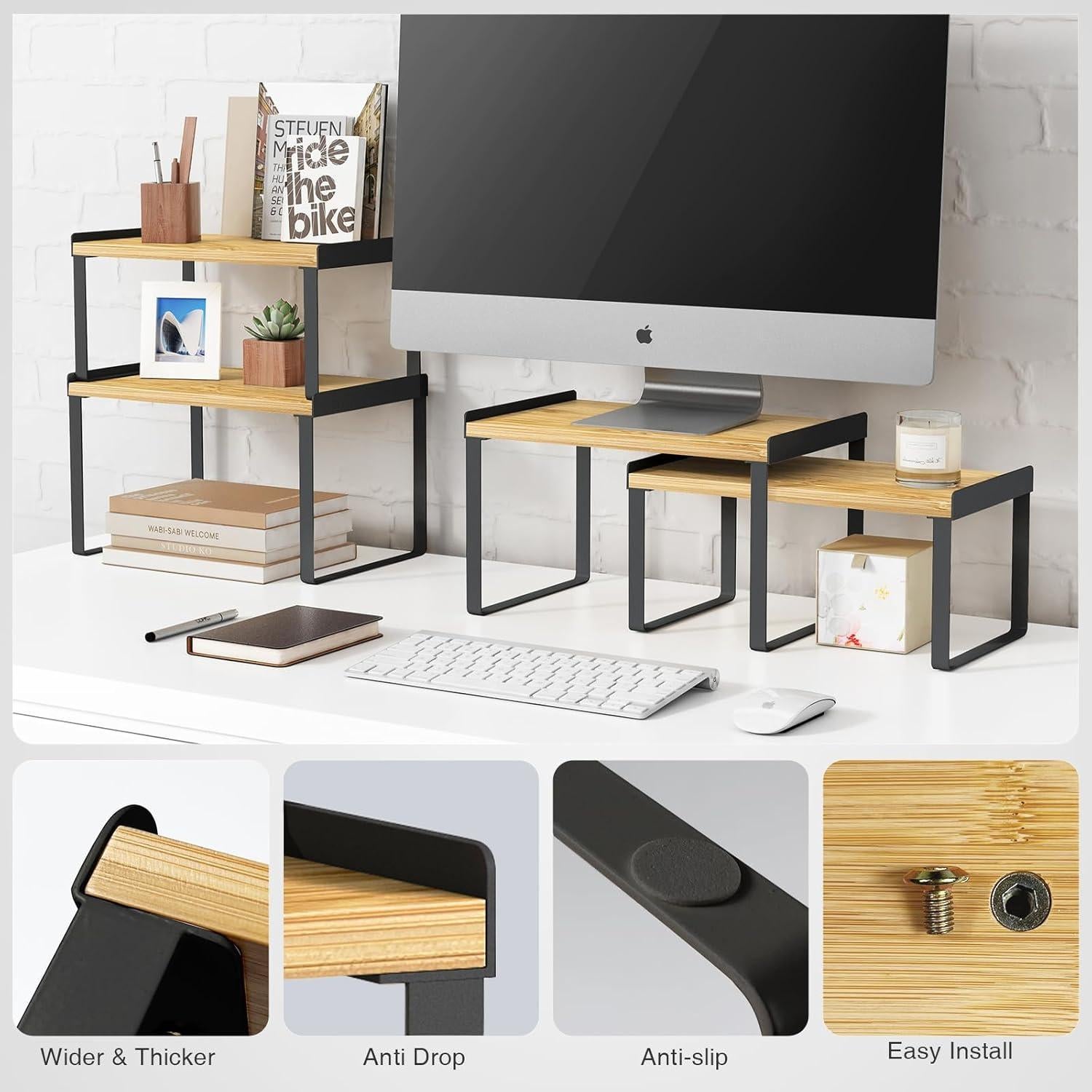 Juego de 4 Estantes Organizadores Goozii para Gabinete - Bambú Negro