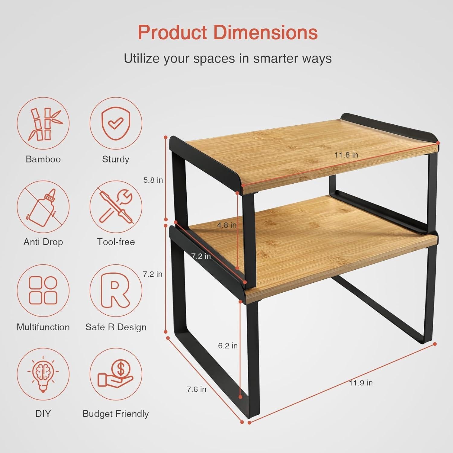 Juego de 4 Estantes Organizadores Goozii para Gabinete - Bambú Negro