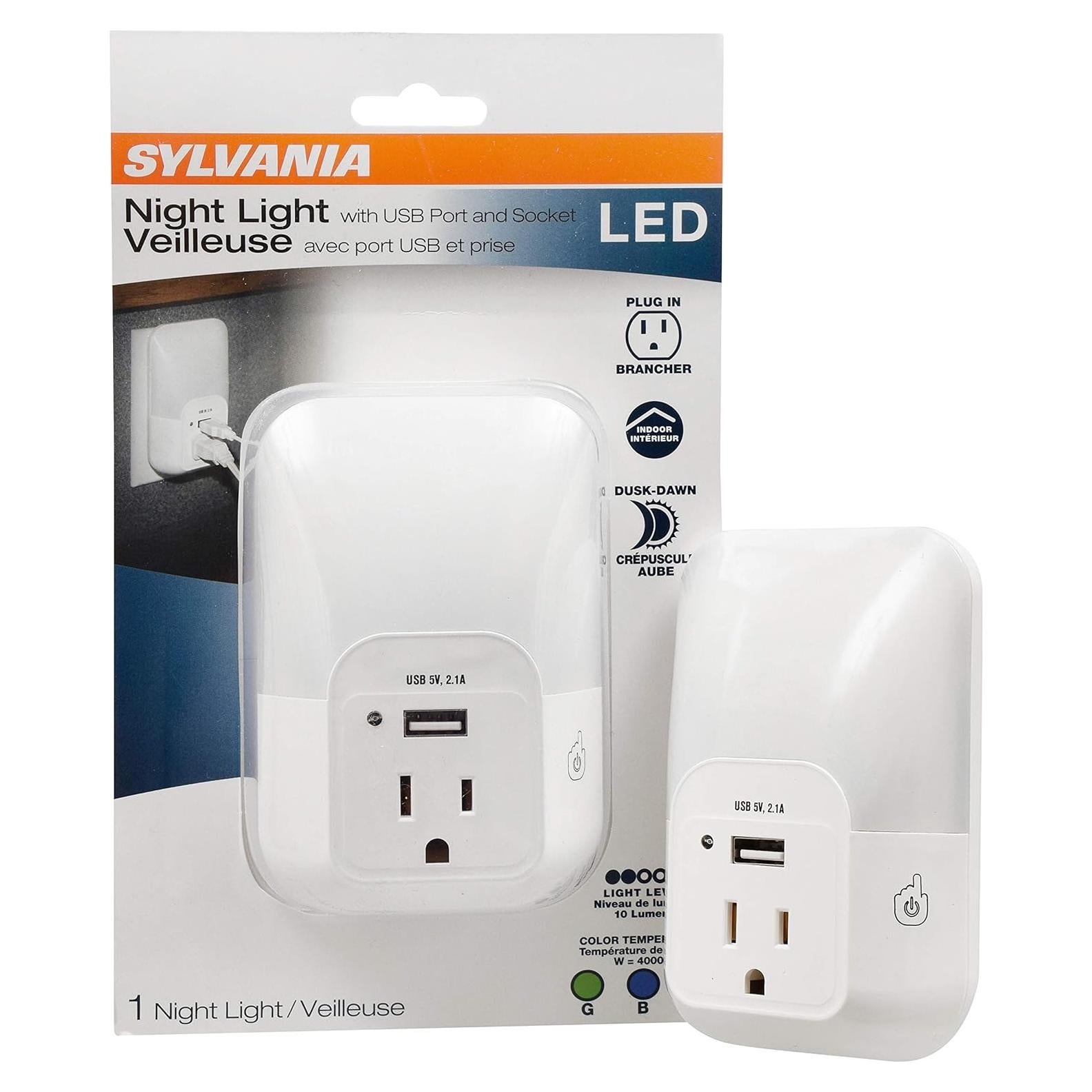 Luz Nocturna LED SYLVANIA con USB y Sensor Crepúsculo 3000K