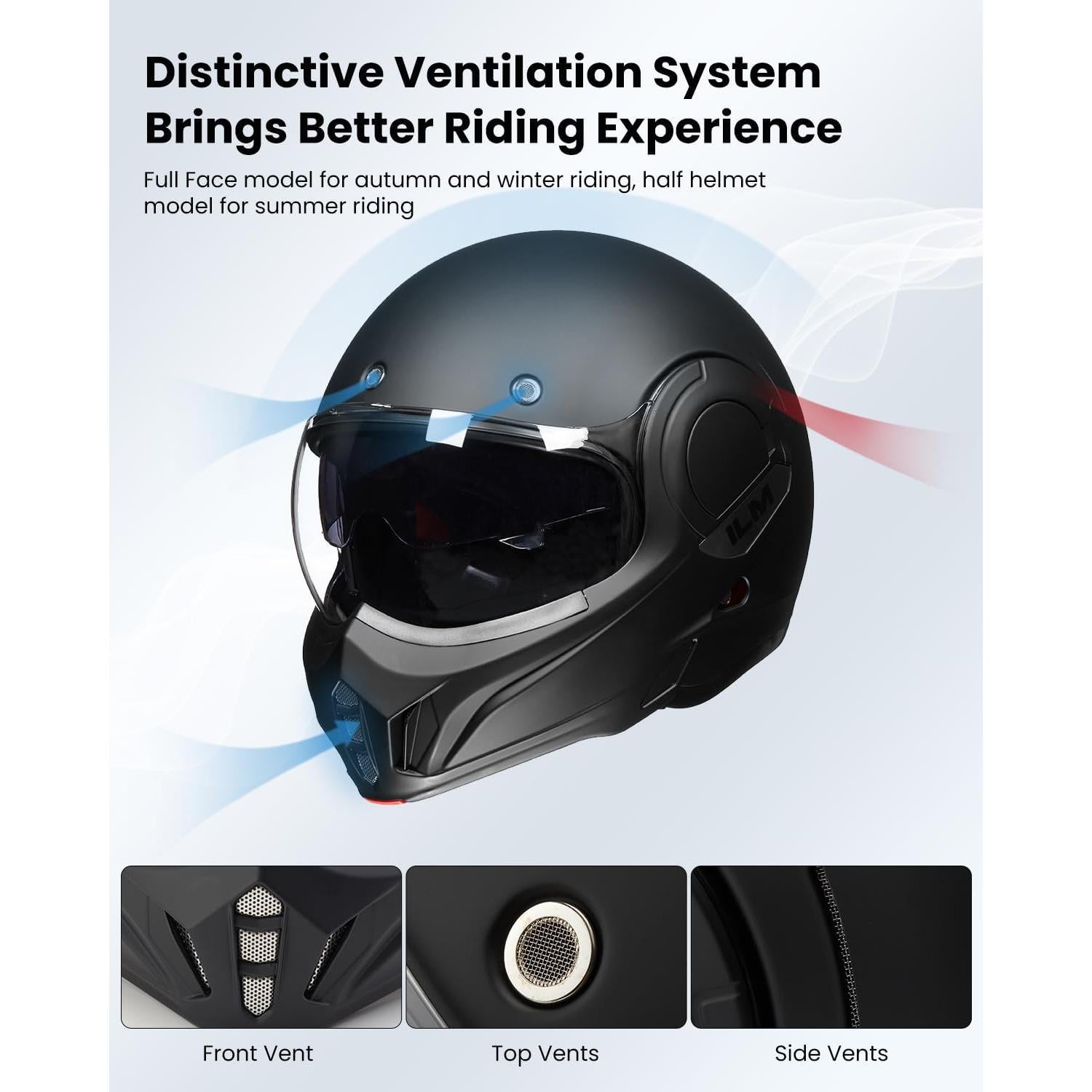 Casco Modular ILM B707 Vintage Negro Mate L para Motocicleta