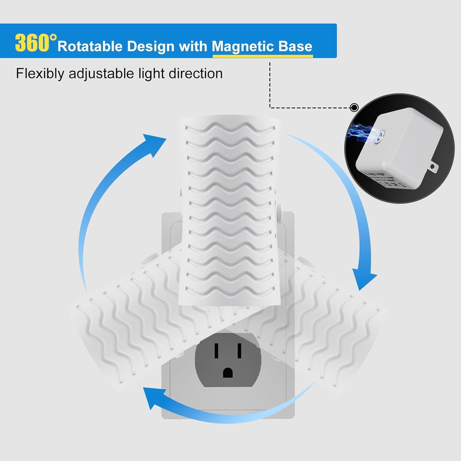 Luz Nocturna LED Enchufable WSKVEZZA 3000K/5000K 360° Rotativa