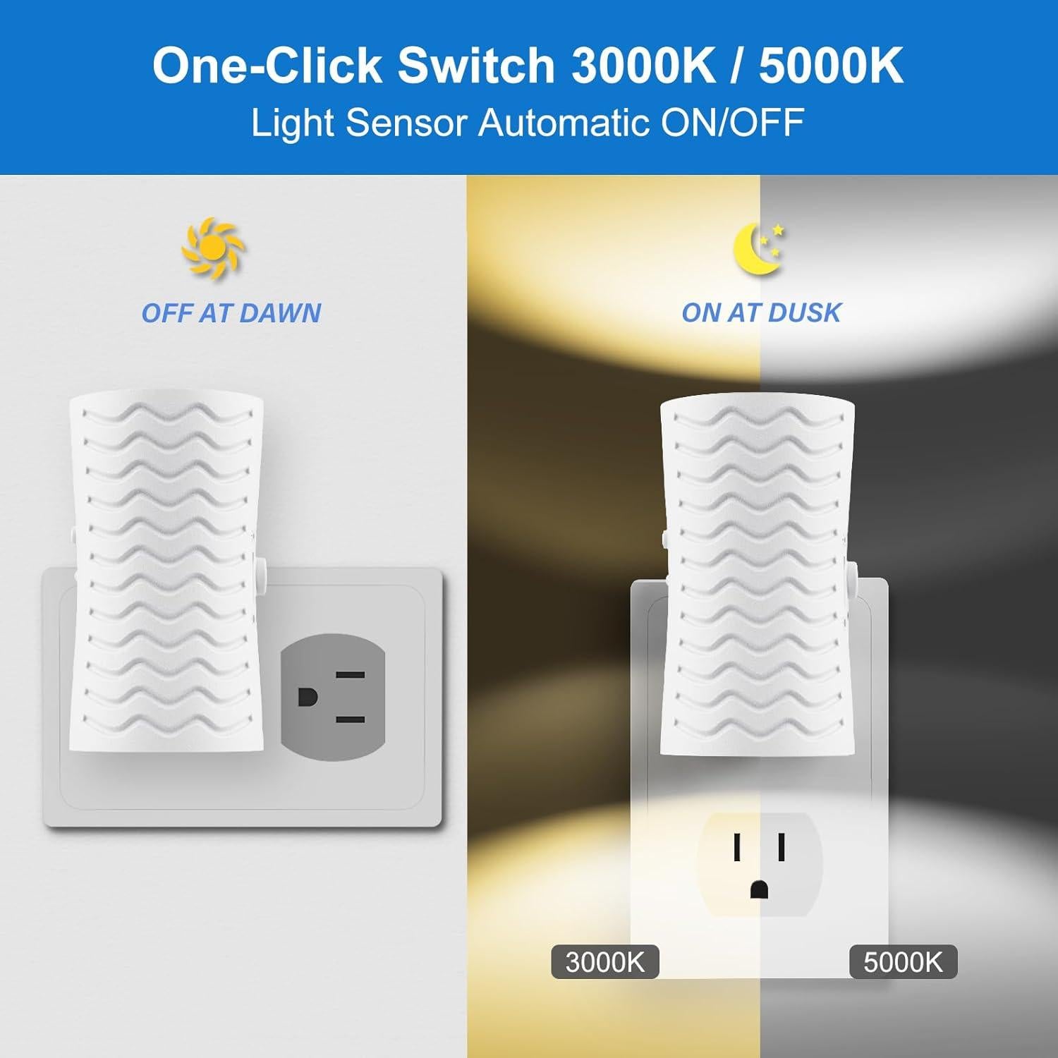 Luz Nocturna LED Enchufable WSKVEZZA 3000K/5000K 360° Rotativa
