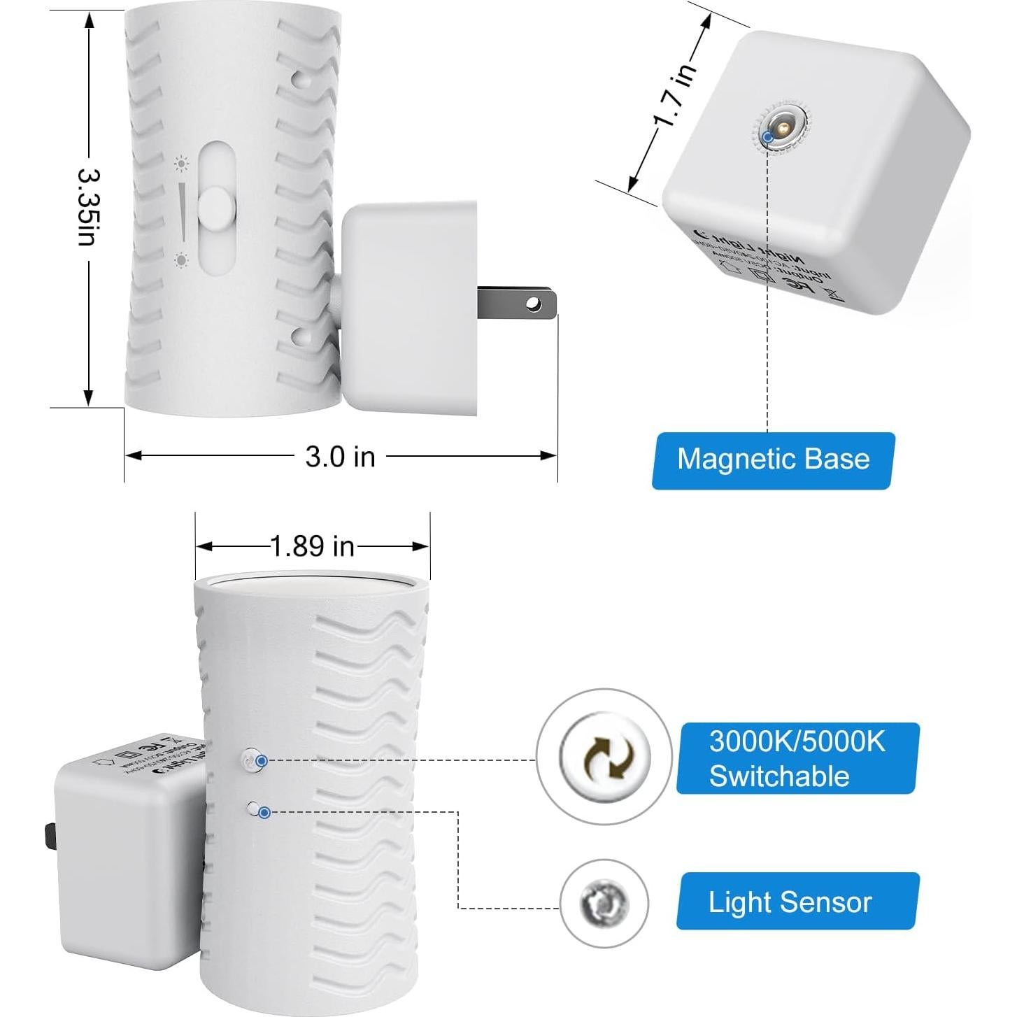 Luz Nocturna LED Enchufable WSKVEZZA 3000K/5000K 360° Rotativa