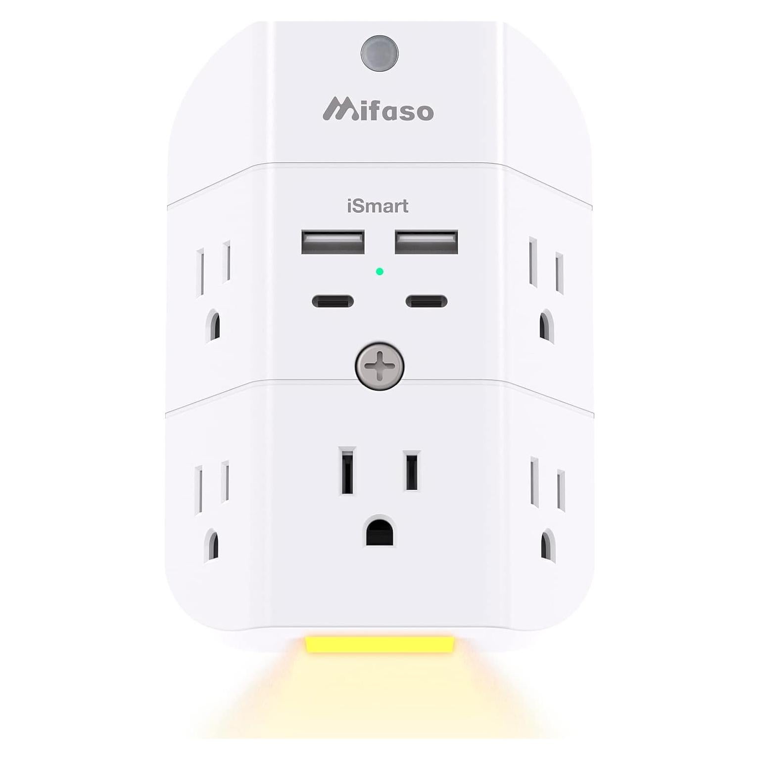 Extensor de Enchufe MIFASOPOWER 5 Salidas 4 USB-C y A con Luz