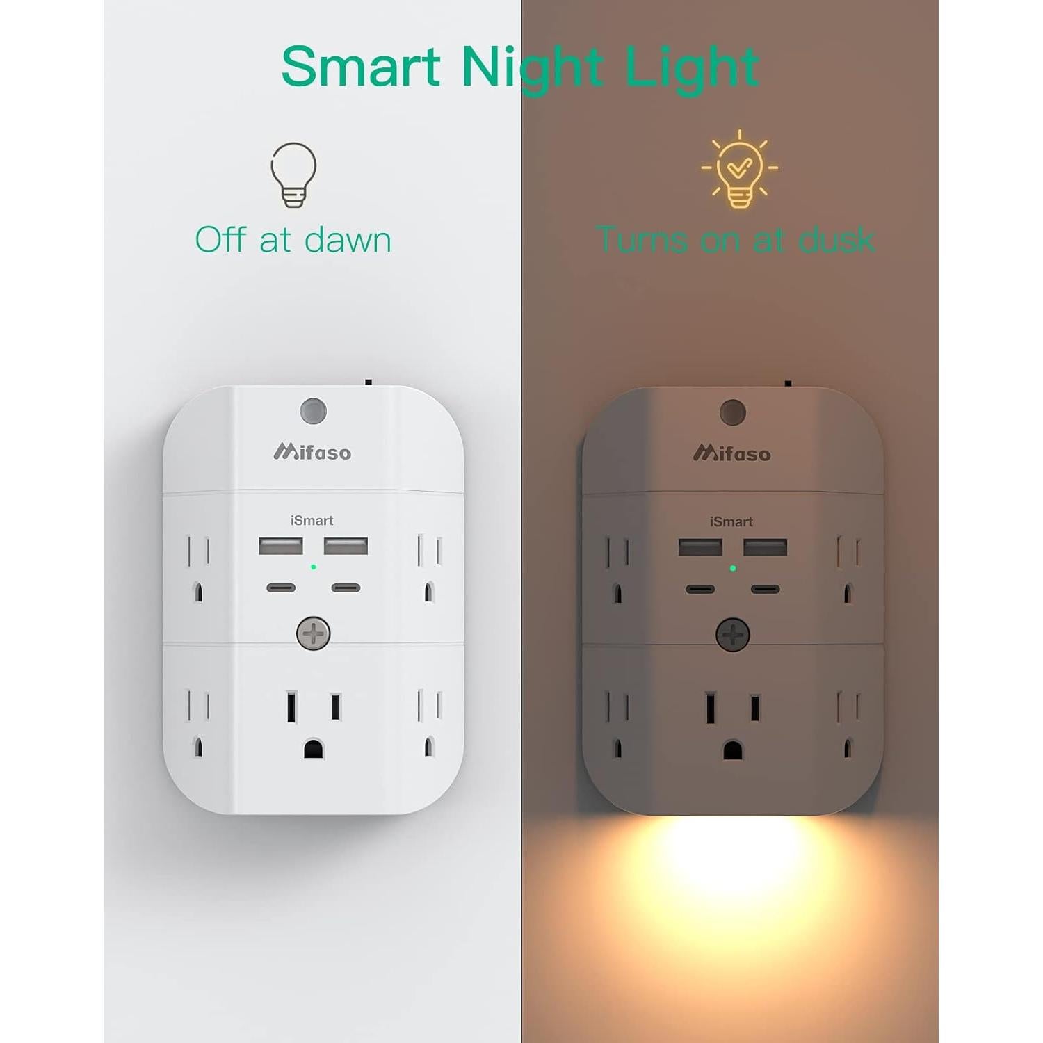 Extensor de Enchufe MIFASOPOWER 5 Salidas 4 USB-C y A con Luz