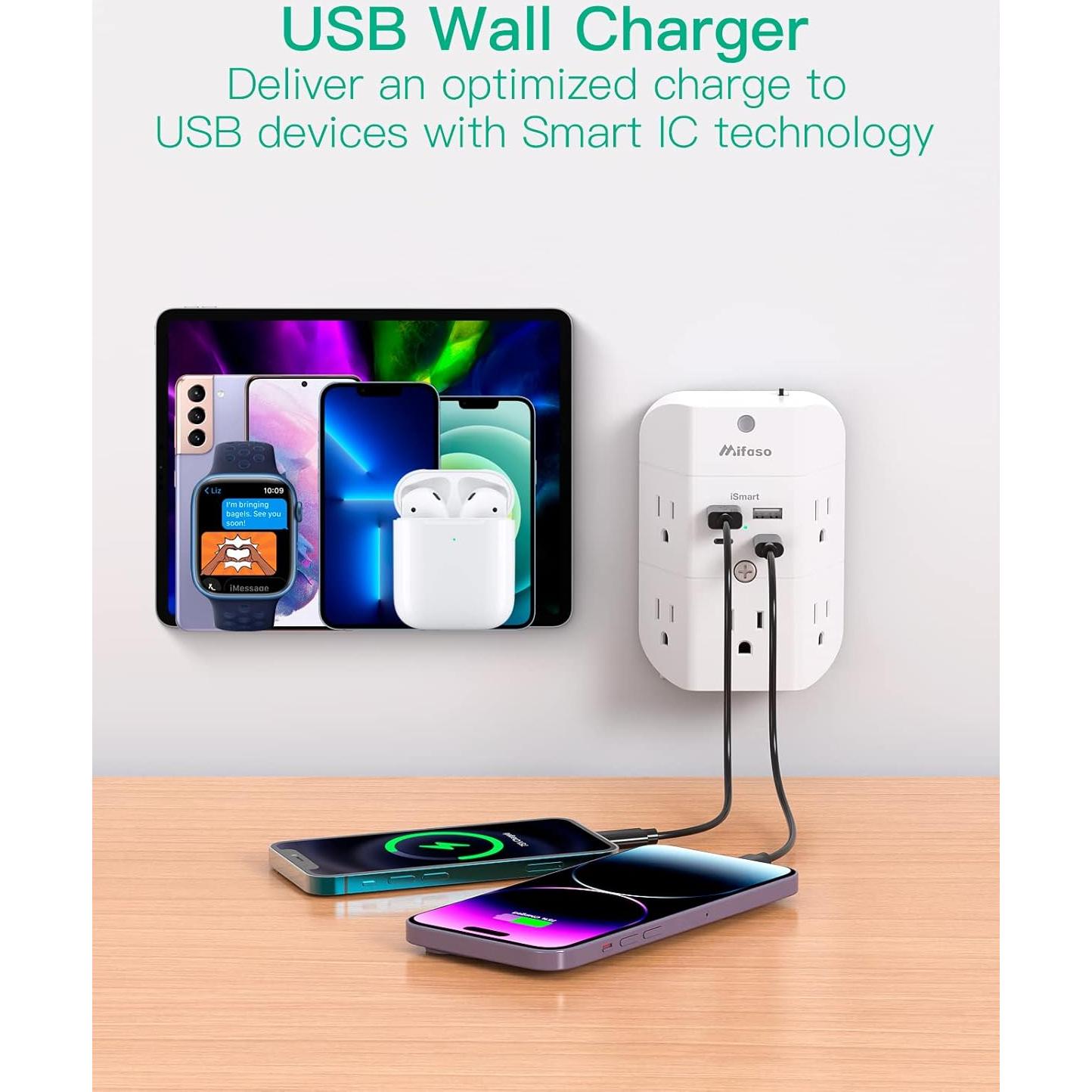 Extensor de Enchufe MIFASOPOWER 5 Salidas 4 USB-C y A con Luz