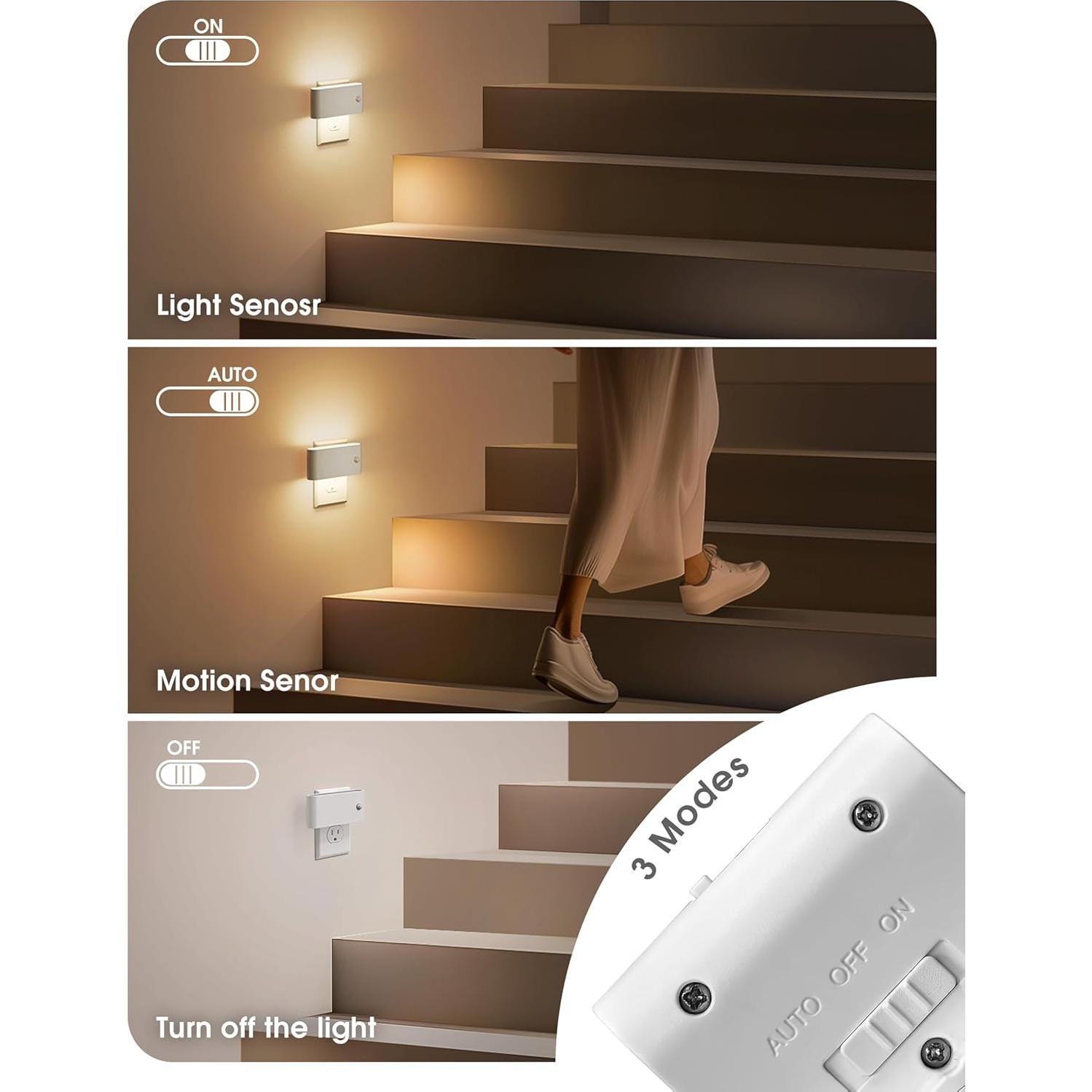 Luz Nocturna LED JandCase con Sensor de Movimiento 2 Pzs 3000K