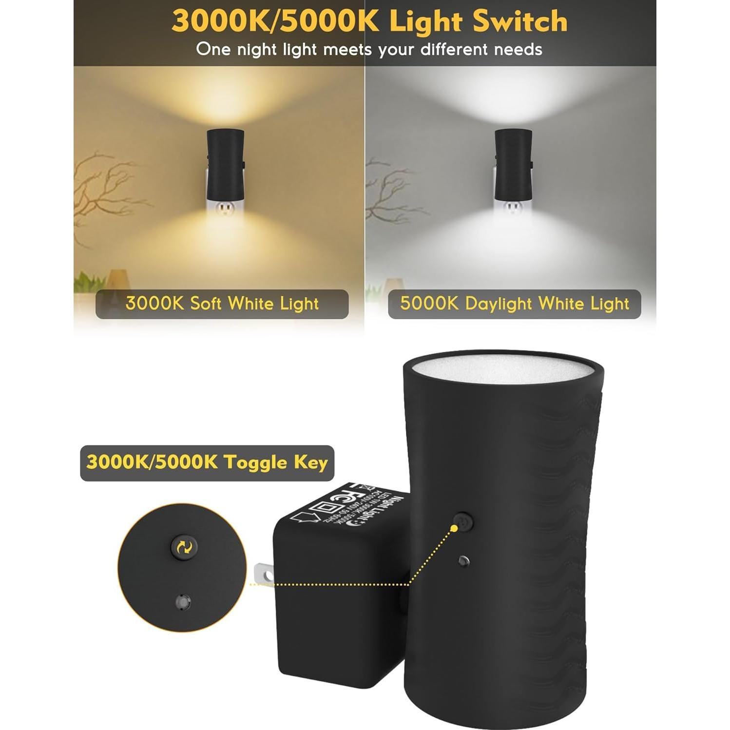 Luz Nocturna Enchufable KKUP2U 360° con Sensor y Brillo Ajustable