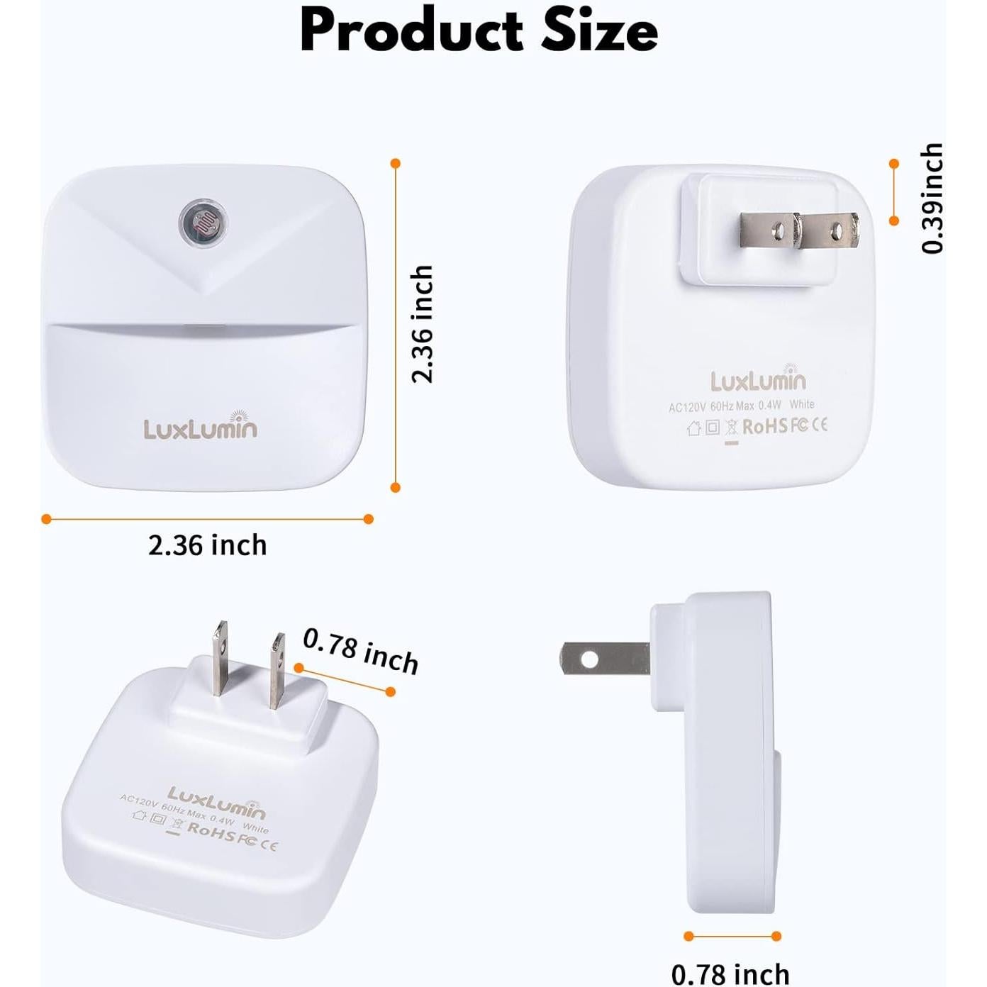 Luz Nocturna LED LuxLumin 4 Paquetes con Sensor Crepúsculo