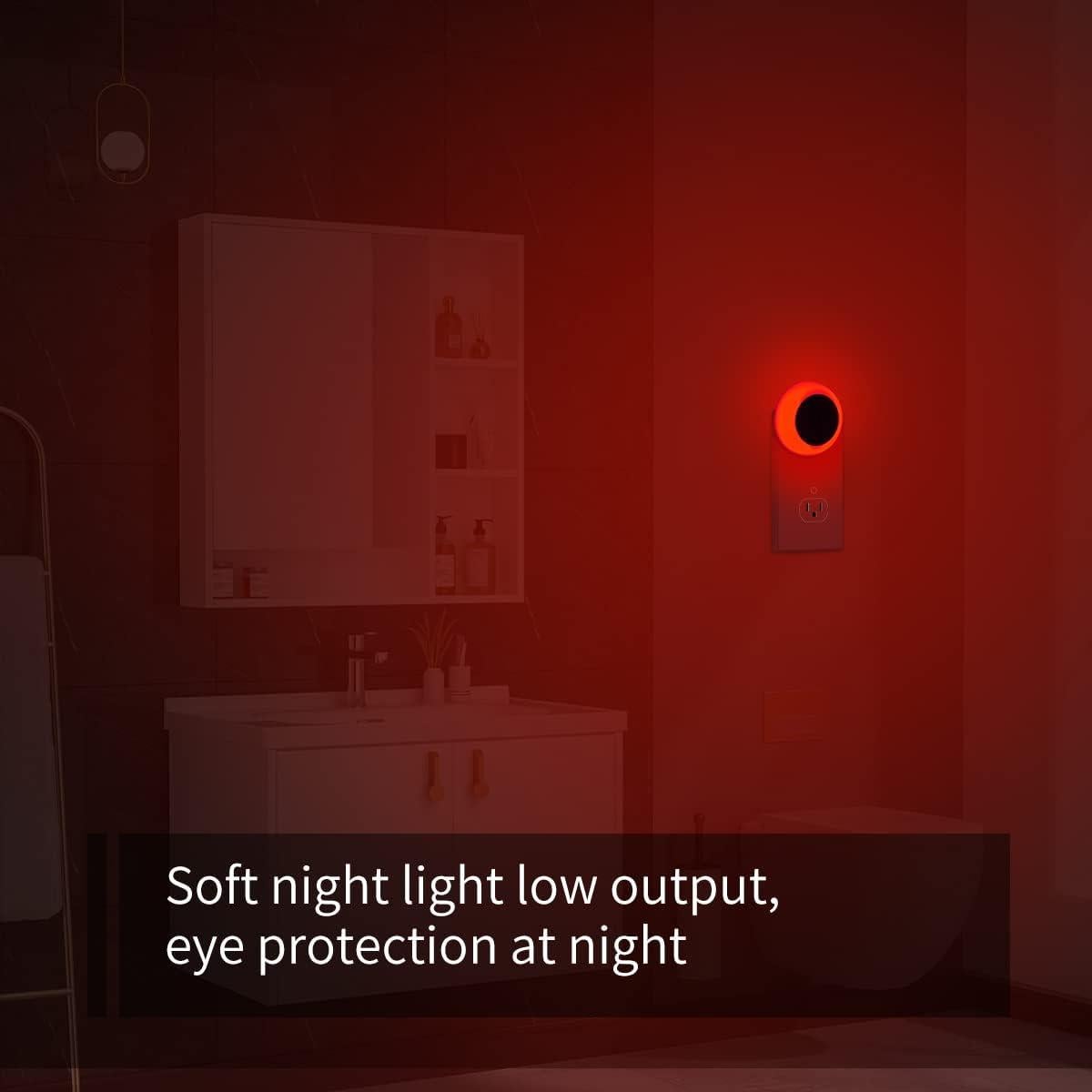 Luz Nocturna LED Enchufable KINUR Roja con Sensor Crepúsculo