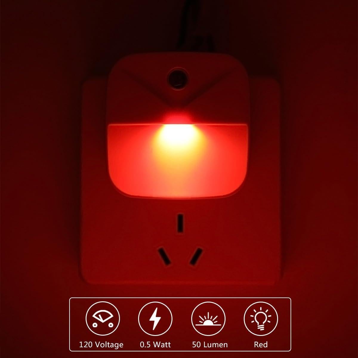 Luz Nocturna Enchufada KINUR LED Roja con Sensor Automático