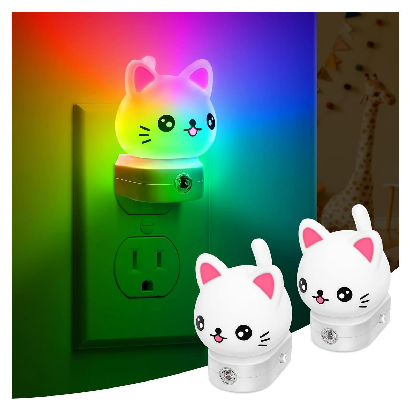 Luces Nocturnas LED Enchufables DORESshop Gato RGB 8 Colores