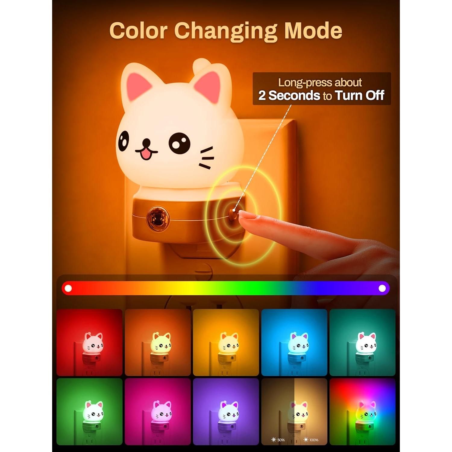 Luces Nocturnas LED Enchufables DORESshop Gato RGB 8 Colores