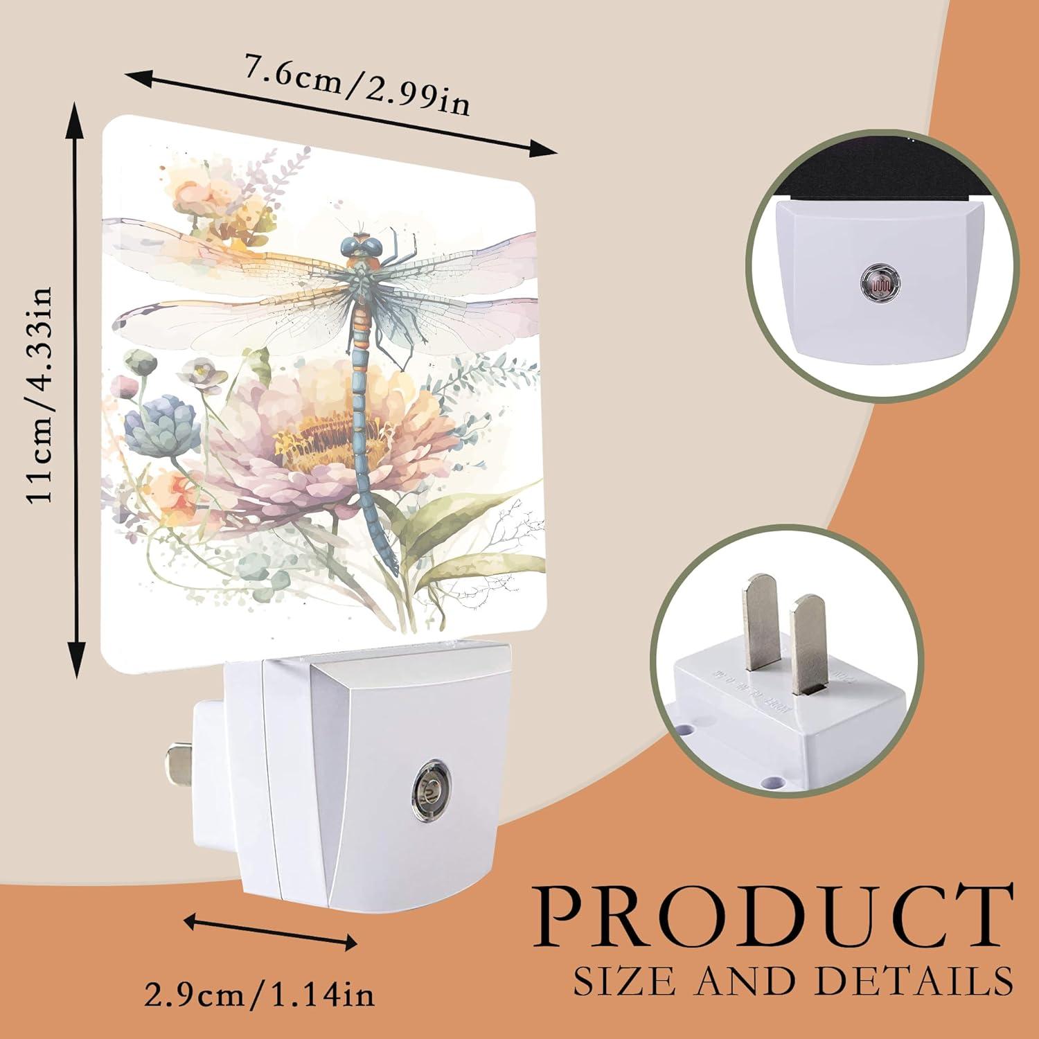 Luz Nocturna Enchufable AOWULA Acuarela de Libélula 0.5W