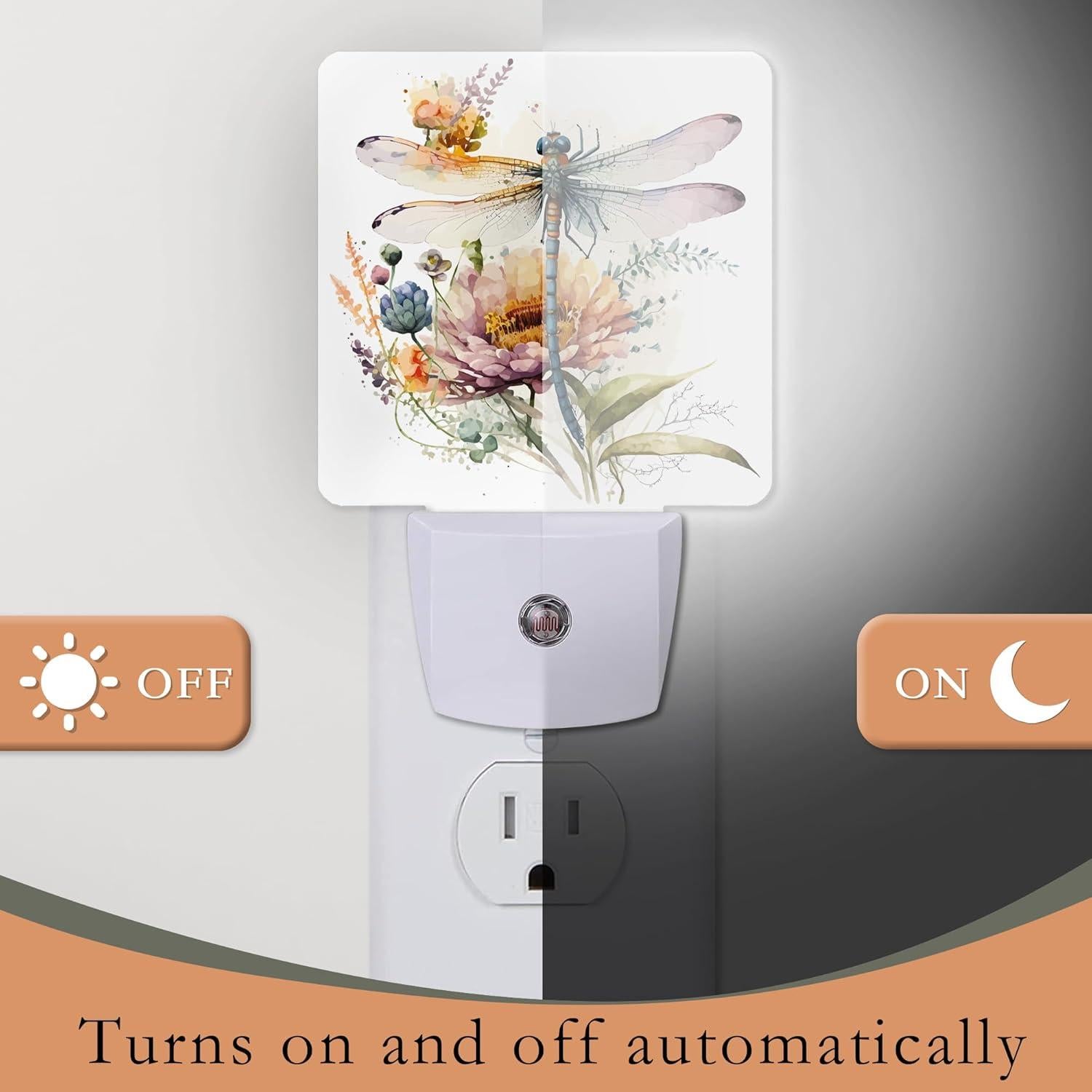 Luz Nocturna Enchufable AOWULA Acuarela de Libélula 0.5W