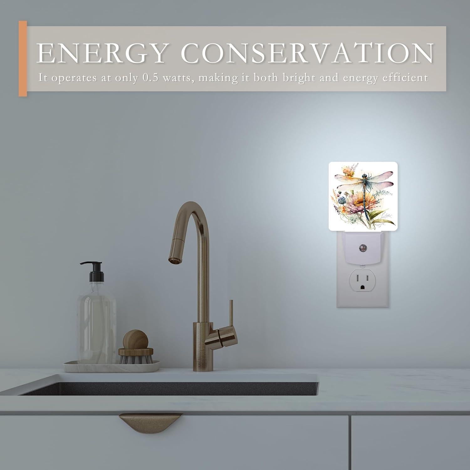 Luz Nocturna Enchufable AOWULA Acuarela de Libélula 0.5W