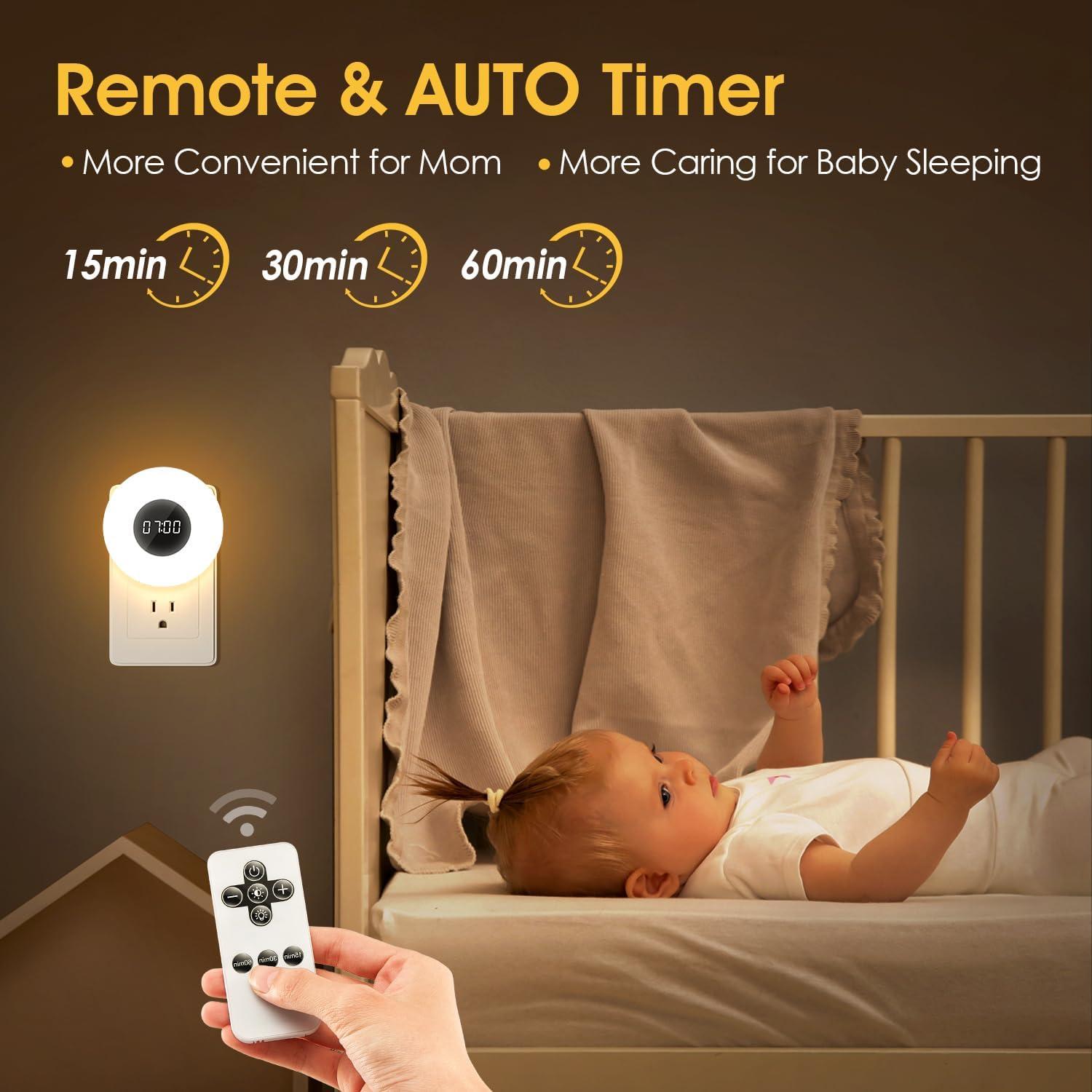 Night Light Clock, Dimmable+3 Light Colors+Timer Nightlight Timing Light, Small Clock, Toilet Light with Plug in Timer, Night Light Plug in, Nightlight for Kids Room, Bedroom Clocks for Kids Room