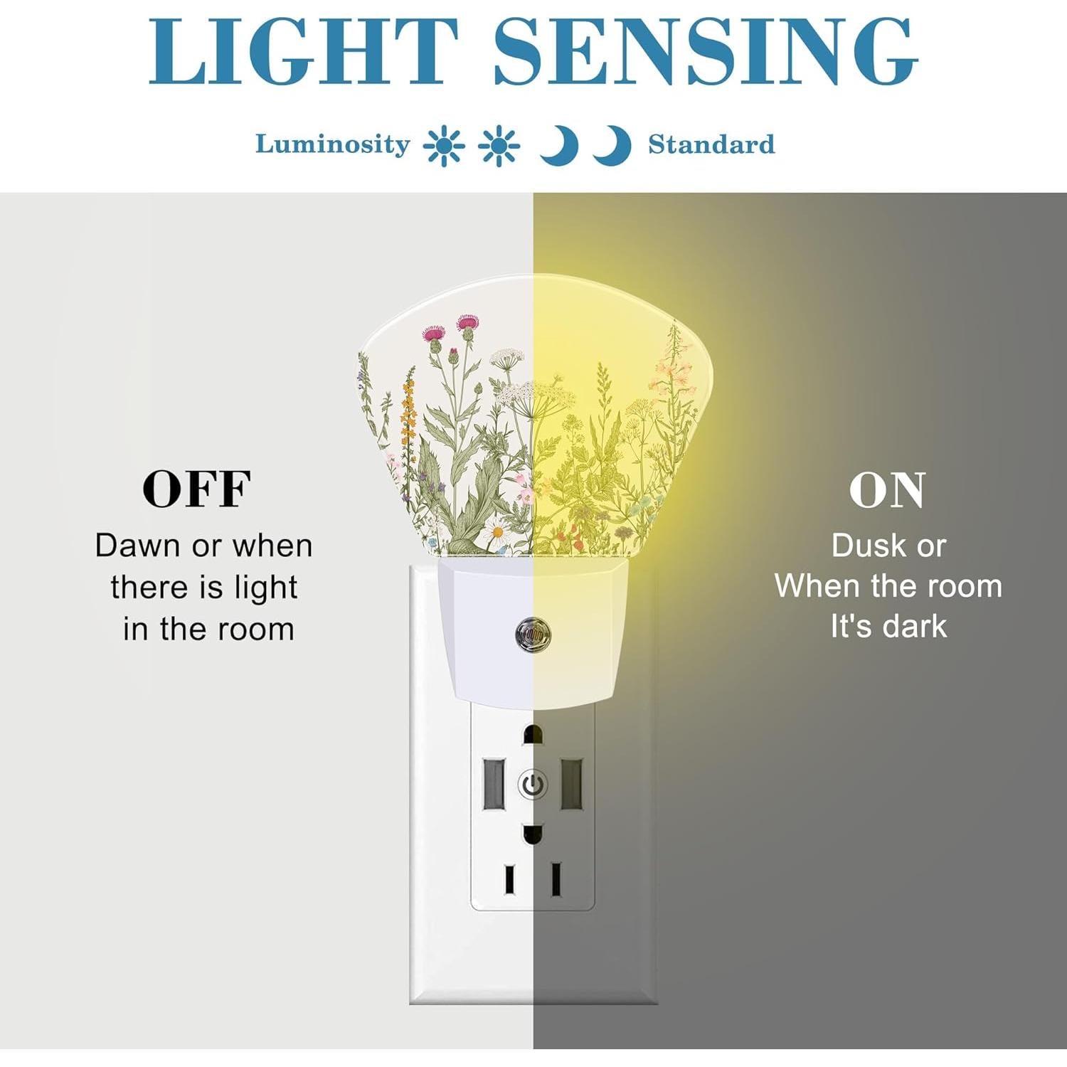 Luz Nocturna LED Vintage Uiaoiais Flores Silvestres 5x5cm