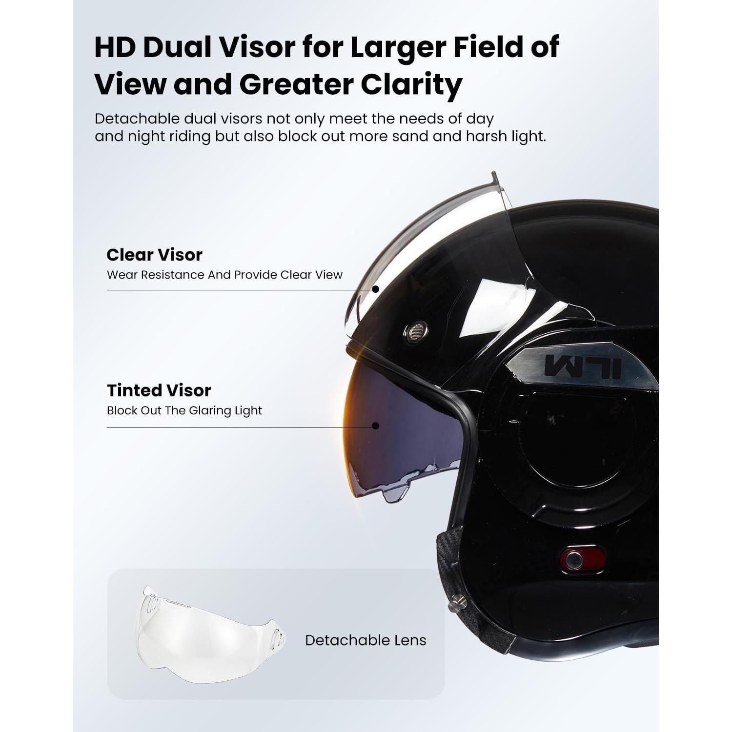 Casco Modular ILM B707 Vintage para Motocicleta Negro L