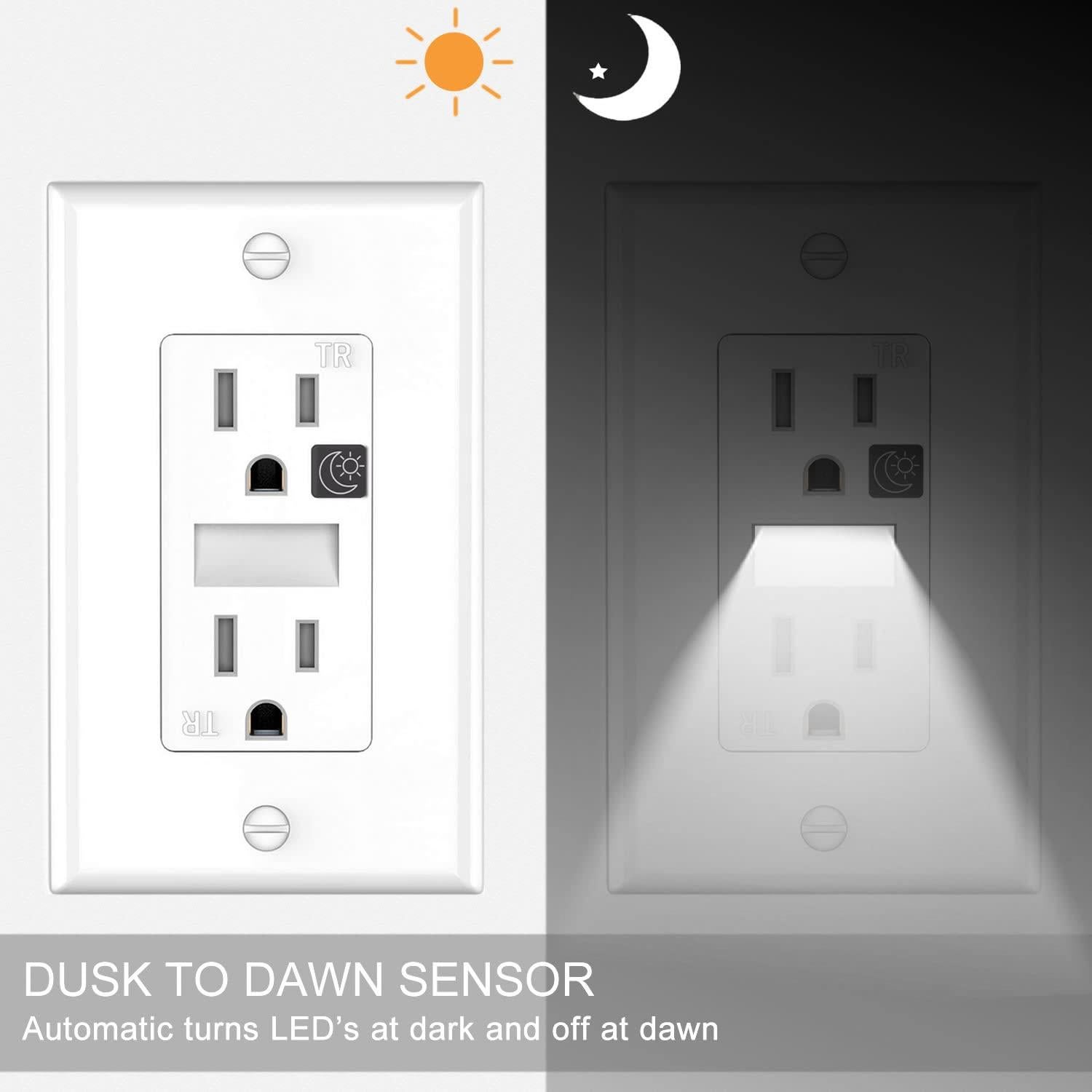 Toma de Corriente con Luz Nocturna SOZULAMP LED Blanca 2 Pzas