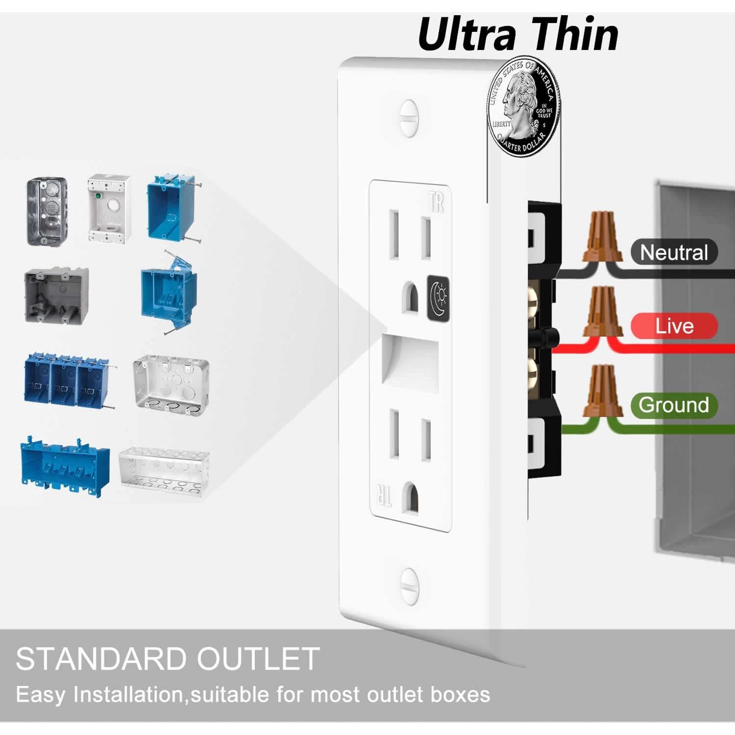 Toma de Corriente con Luz Nocturna SOZULAMP LED Blanca 2 Pzas