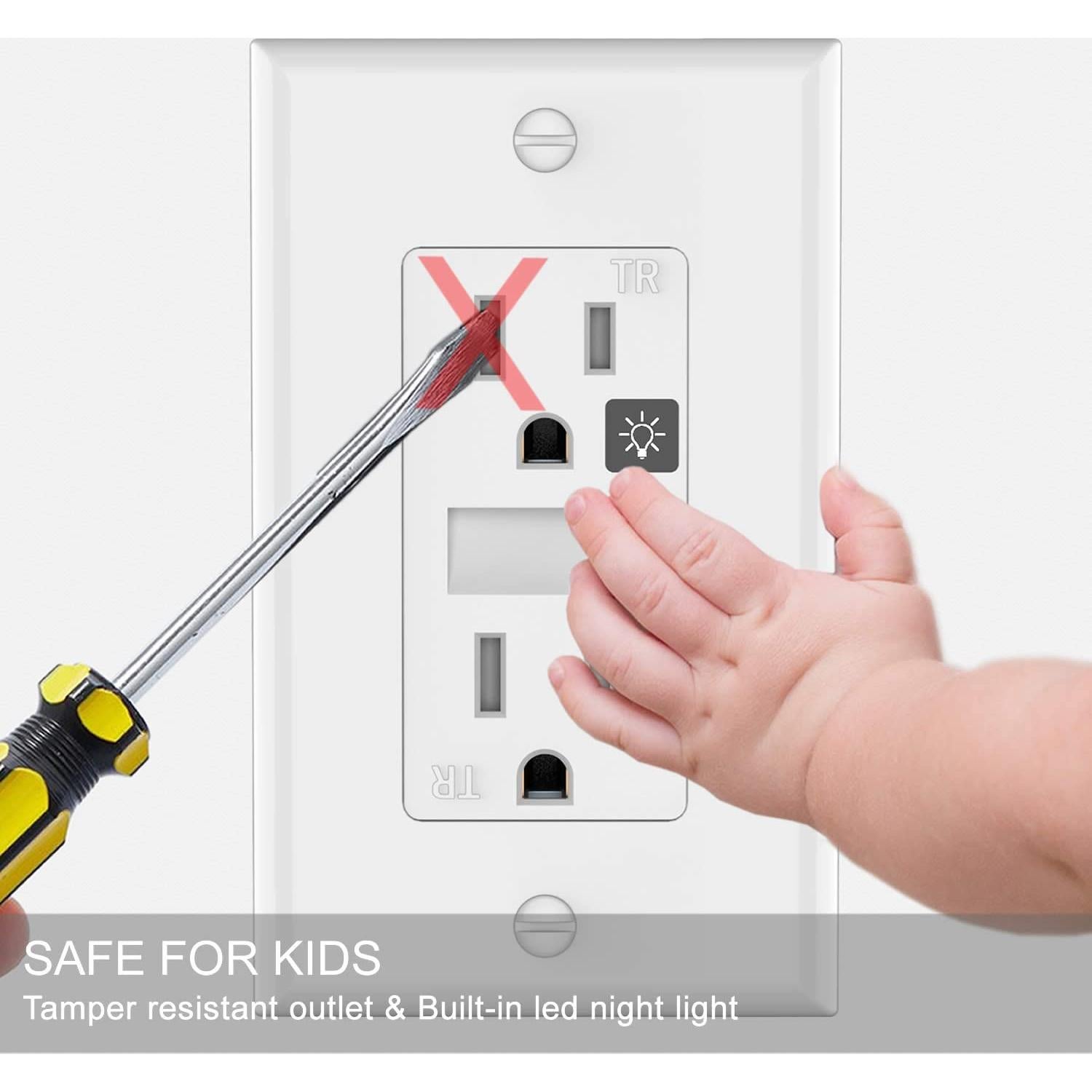 Toma de Corriente con Luz Nocturna SOZULAMP LED Blanca 2 Pzas